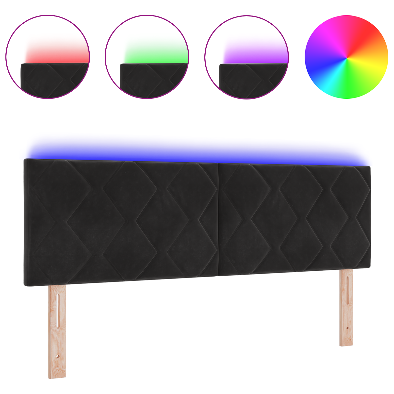 Thumbnail - vidaXL LED Kopfteil Diamantblöcke Design Schwarz 144 cm Velours