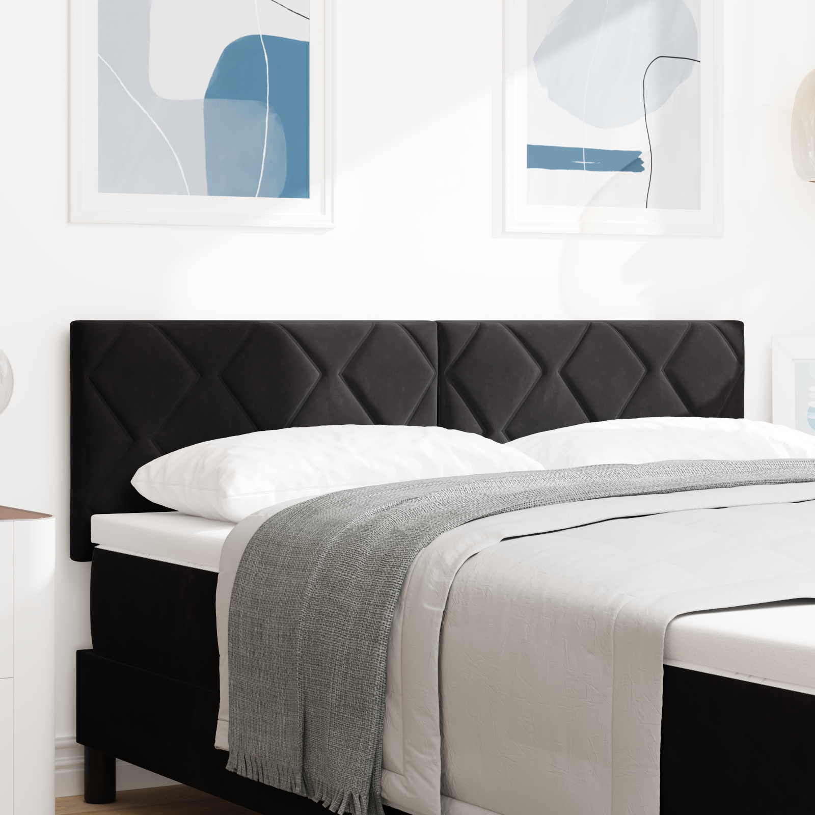 Thumbnail - vidaXL LED Kopfteil Diamantblöcke Design Schwarz 144 cm Velours