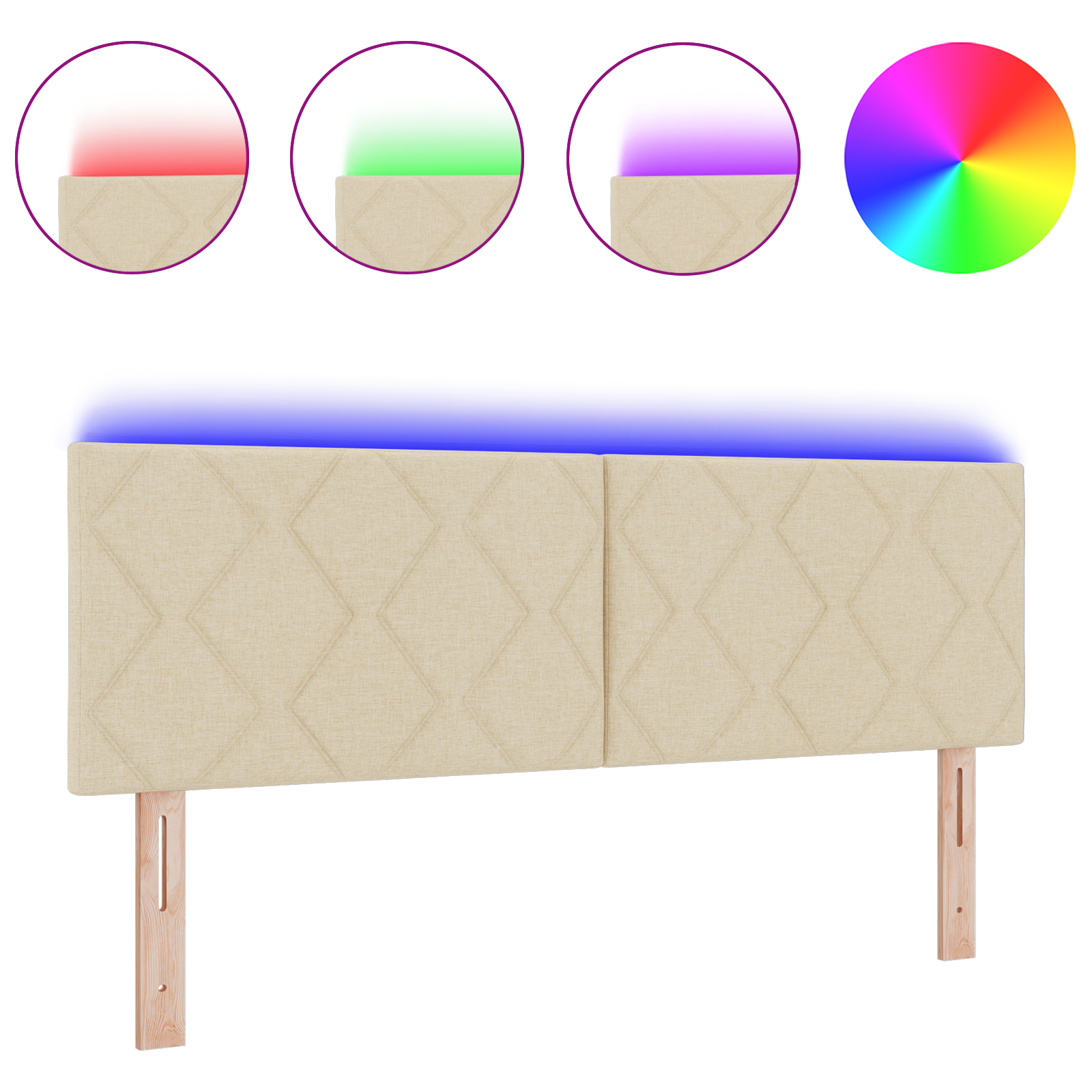 Thumbnail - vidaXL LED Kopfteil Rautenmuster Creme 160 cm Stoff