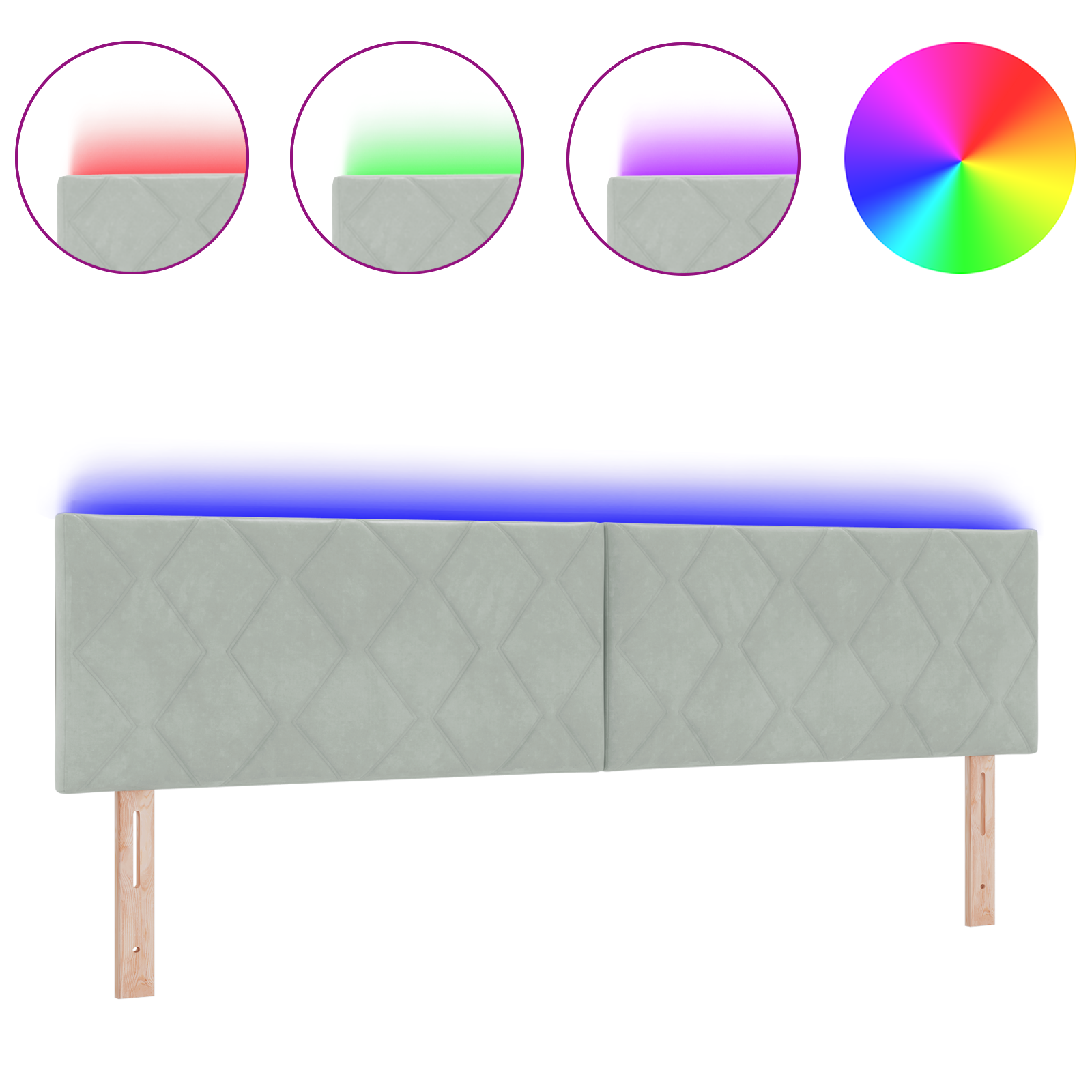 Thumbnail - vidaXL LED Kopfteil im Diamantbloc-Design, Hellgrau, 180 cm, aus Velours