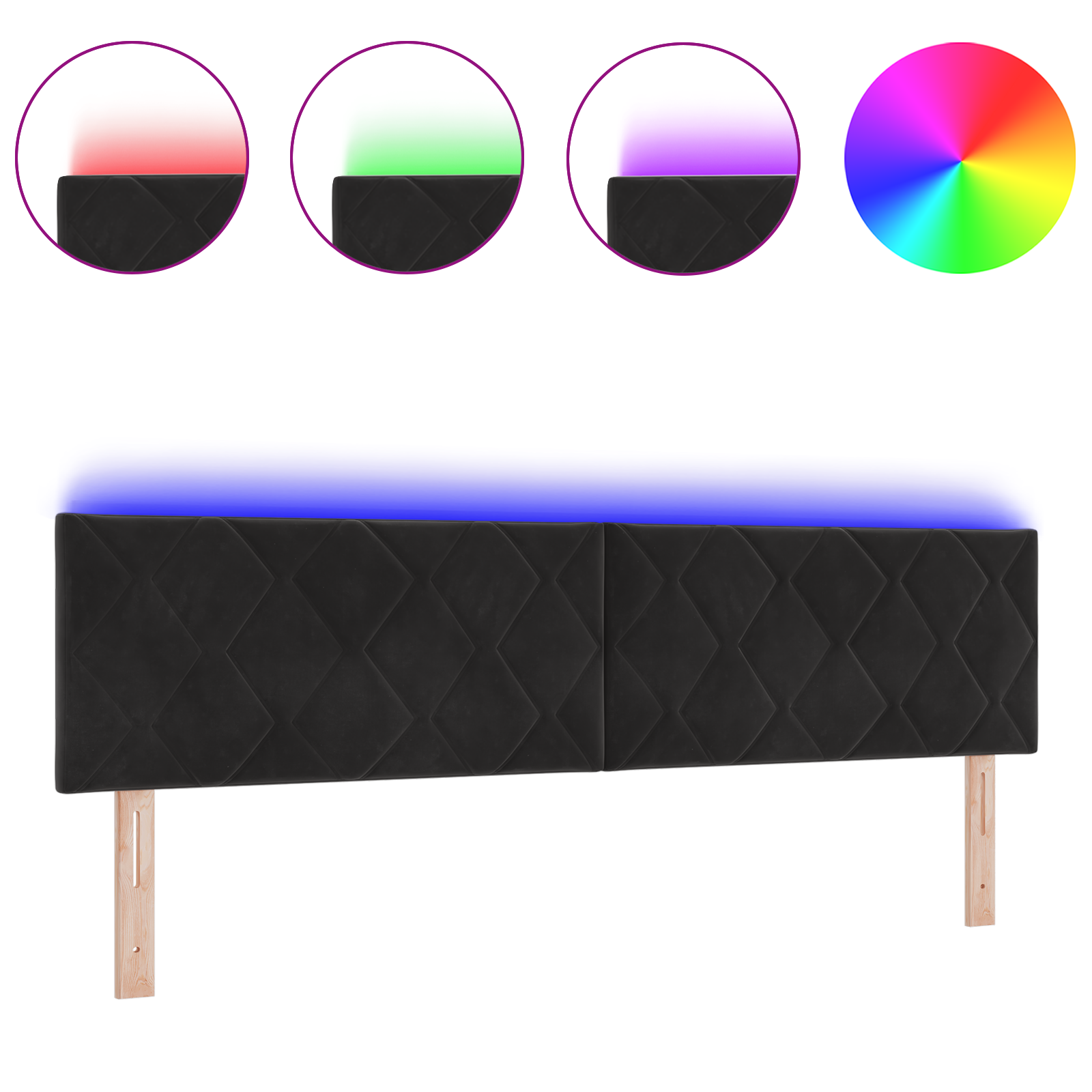 Thumbnail - vidaXL LED Kopfteil mit Diamantblöcken in Schwarz, 180 cm aus Samt