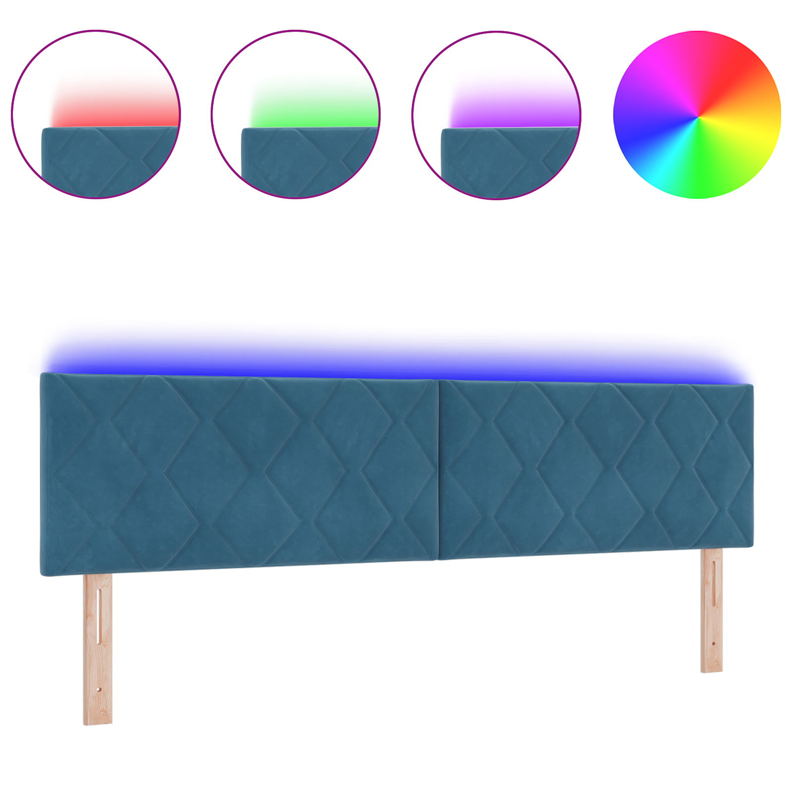 Thumbnail - vidaXL LED Kopfteil Diamantblöcke Design Dunkelblau 180 cm Velvet