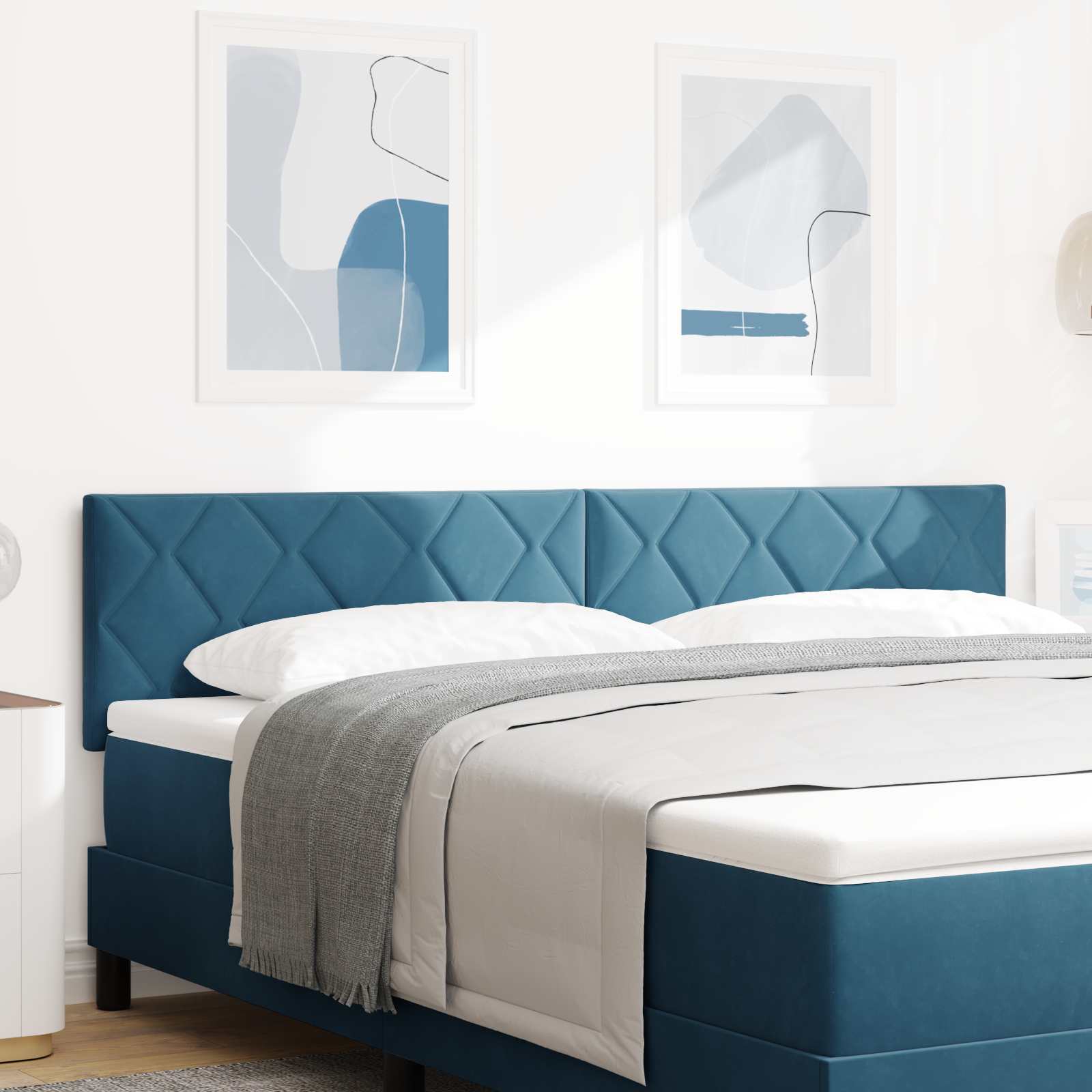 Thumbnail - vidaXL LED Kopfteil Diamantblöcke Design Dunkelblau 180 cm Velvet