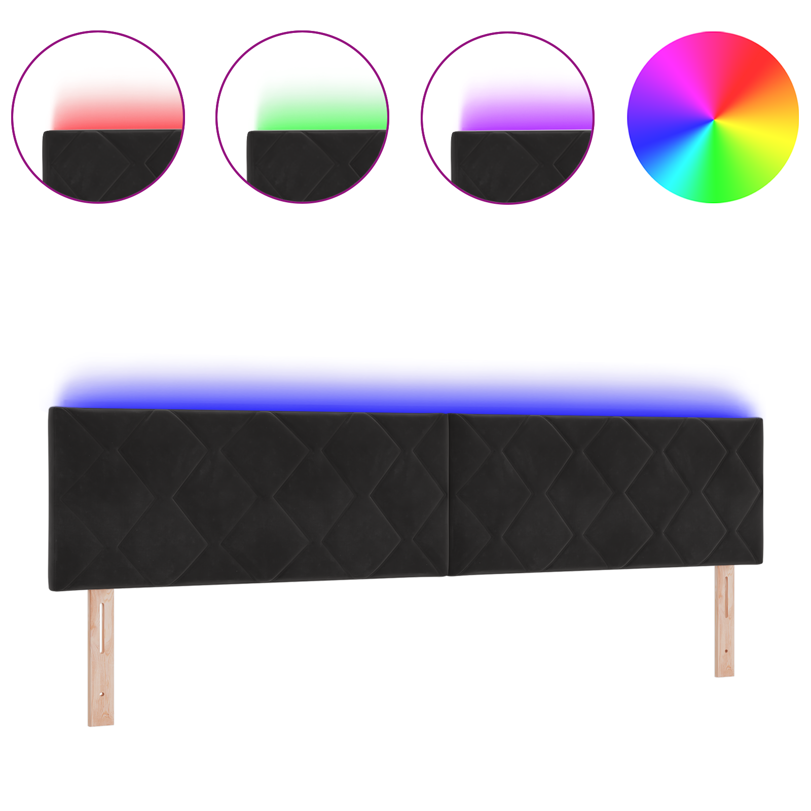 Thumbnail - vidaXL LED Kopfteil im Diamantblock-Design Schwarz, 200 cm aus Samt