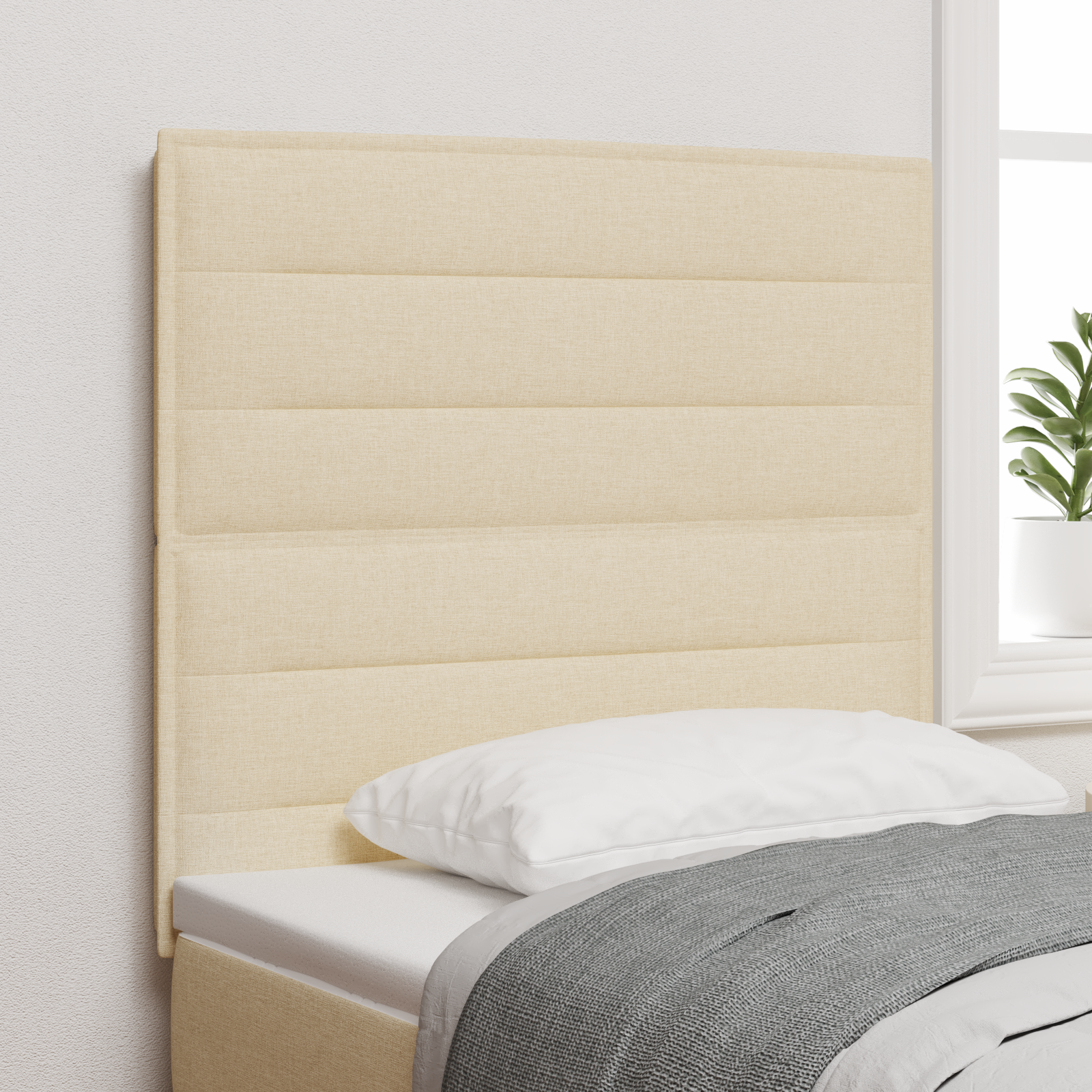 LED Headboard Lines Design Cream 80 cm Fabric