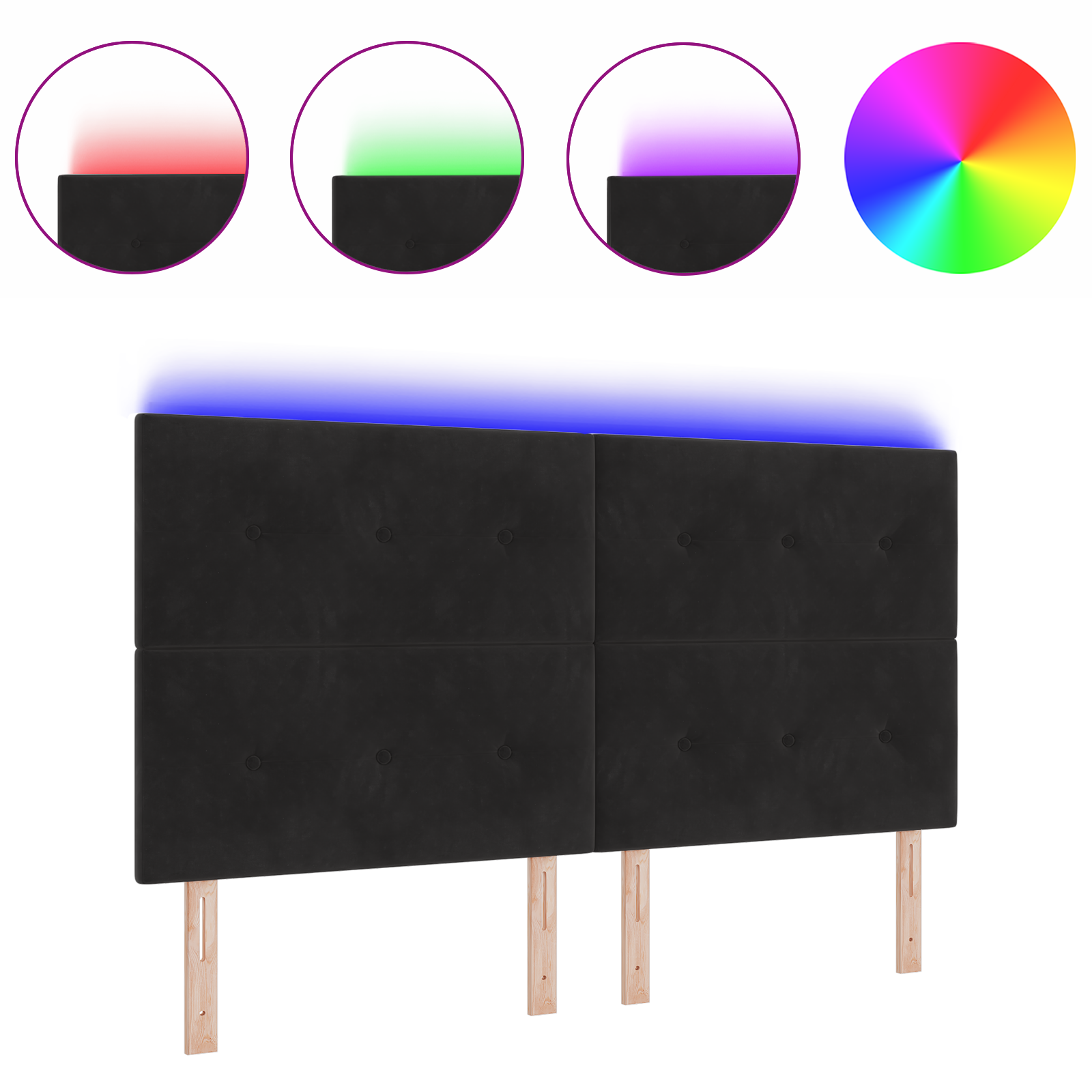 Thumbnail - vidaXL LED Kopfteil Schwarz 90 cm Samt