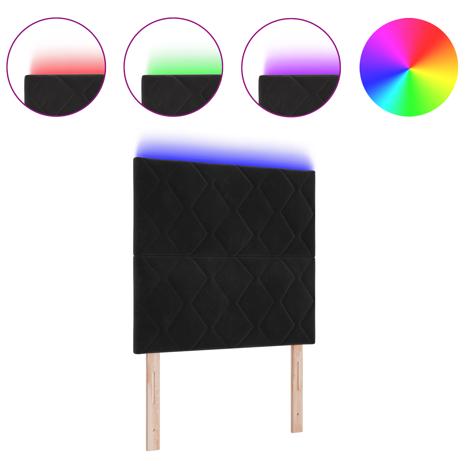 Thumbnail - vidaXL LED Kopfteil Diamantblock Design Schwarz 100 cm Samt