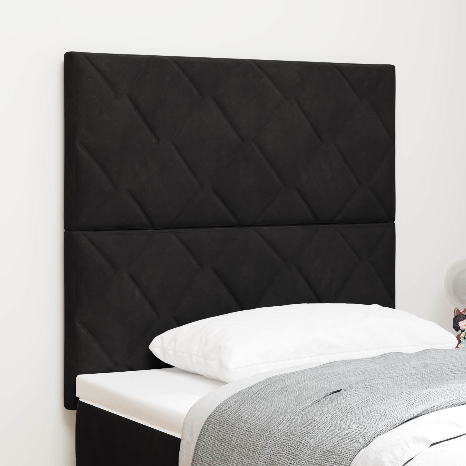 Thumbnail - vidaXL LED Kopfteil Diamantblock Design Schwarz 100 cm Samt