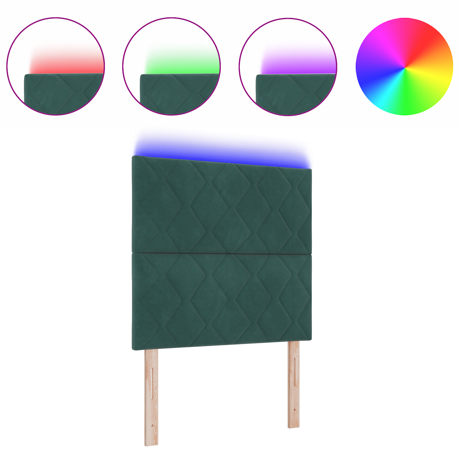Thumbnail - vidaXL LED Kopfteil im Diamantblock-Design, Dunkelgrün, 100 cm aus Samt