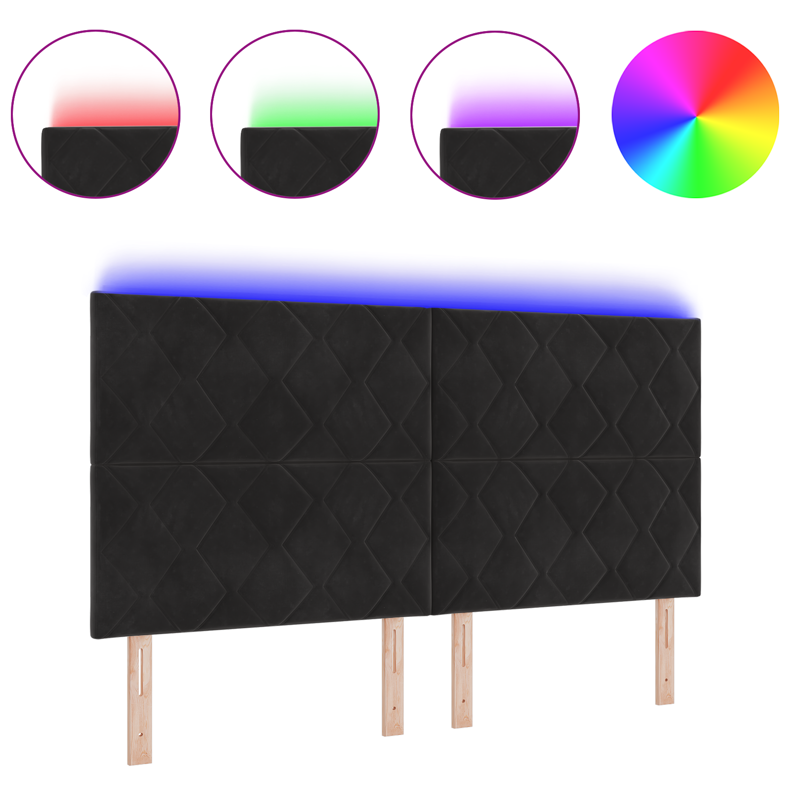 Thumbnail - vidaXL LED Kopfteil im Diamantblock-Design, Schwarz, 180 cm, aus Samt