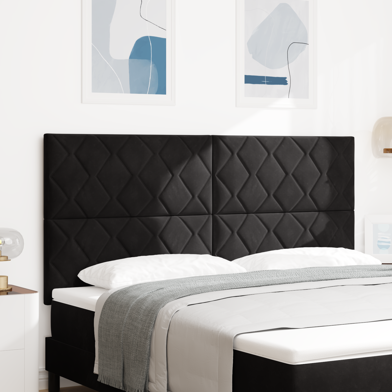 Thumbnail - vidaXL LED Kopfteil im Diamantblock-Design, Schwarz, 180 cm, aus Samt