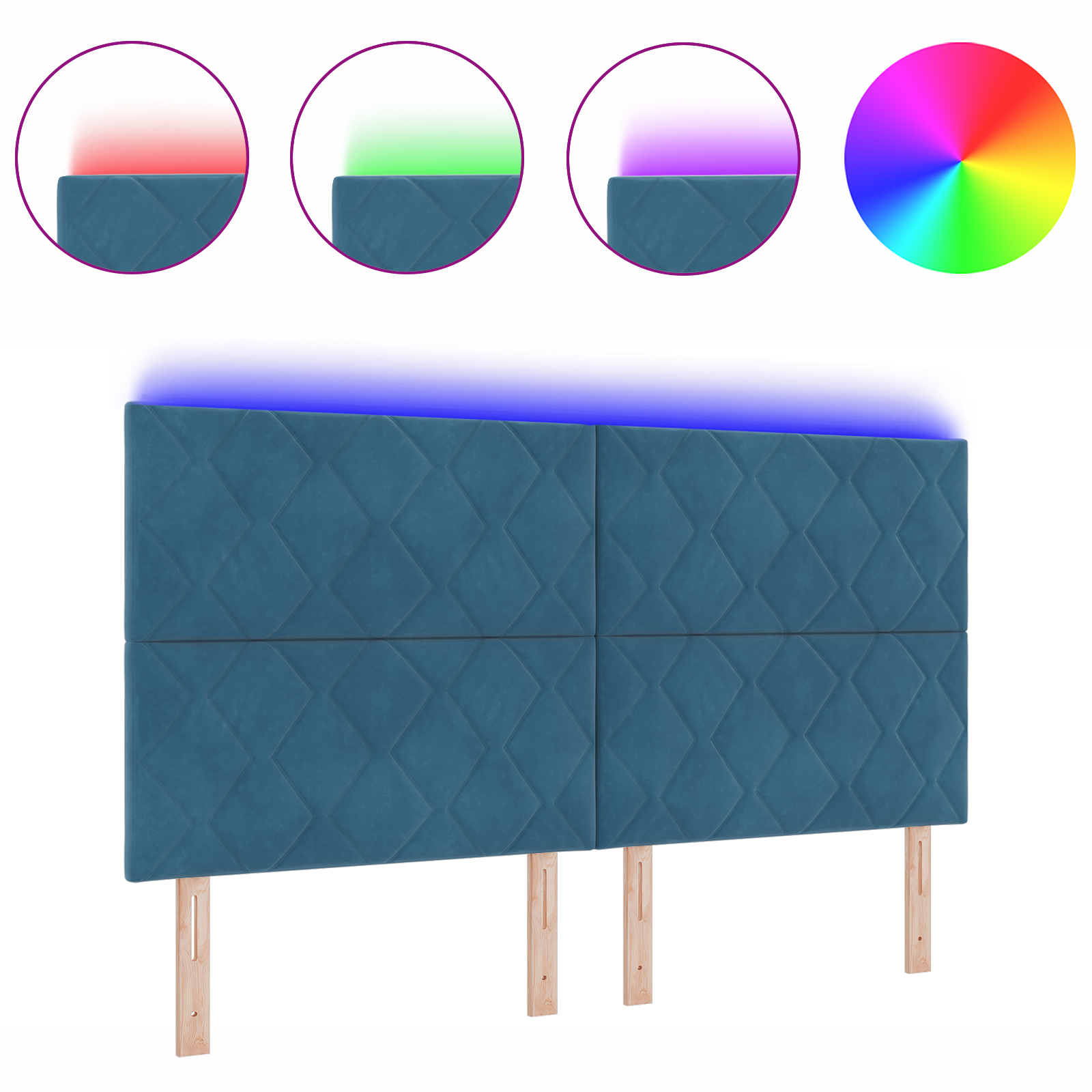 LED Headboard Diamond Blocks Design Dark Blue 180 cm Velvet - Image 3