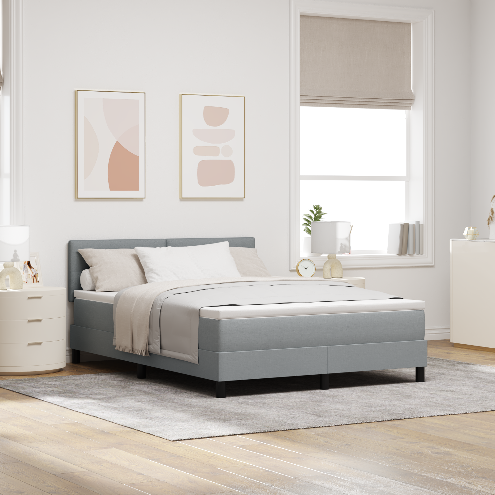 Letto con boxspring con materasso grigio chiaro 140x190 cm tessuto