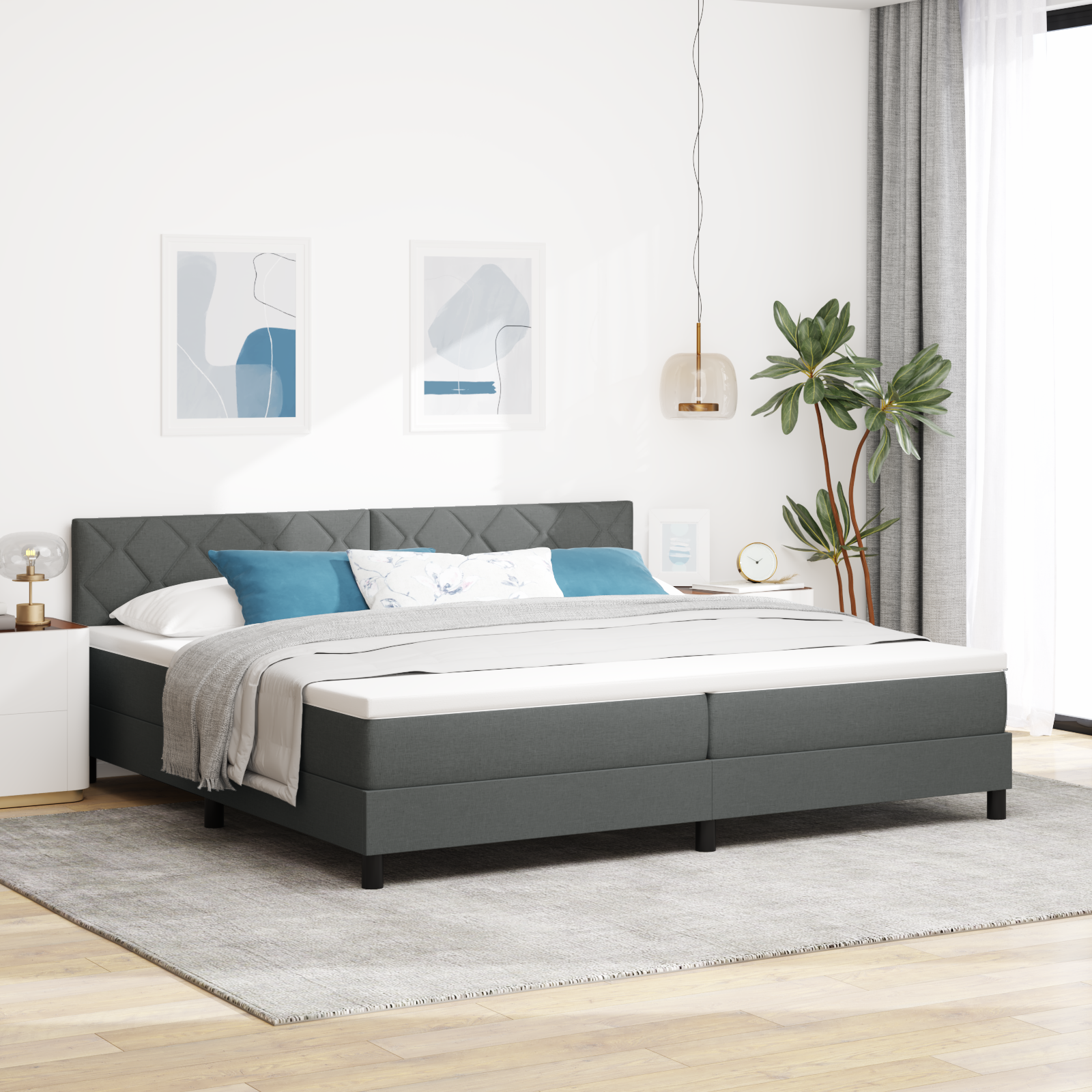 Letto a box spring con materasso Grigio Scuro 200x200 cm Tessuto