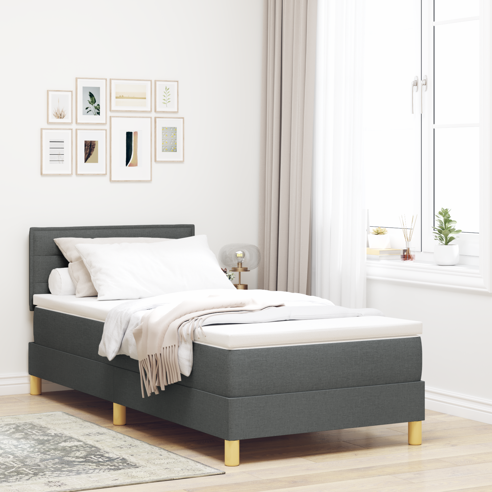 Thumbnail - vidaXL Boxspringbett mit Matratze Dunkelgrau 90x190 cm Stoff