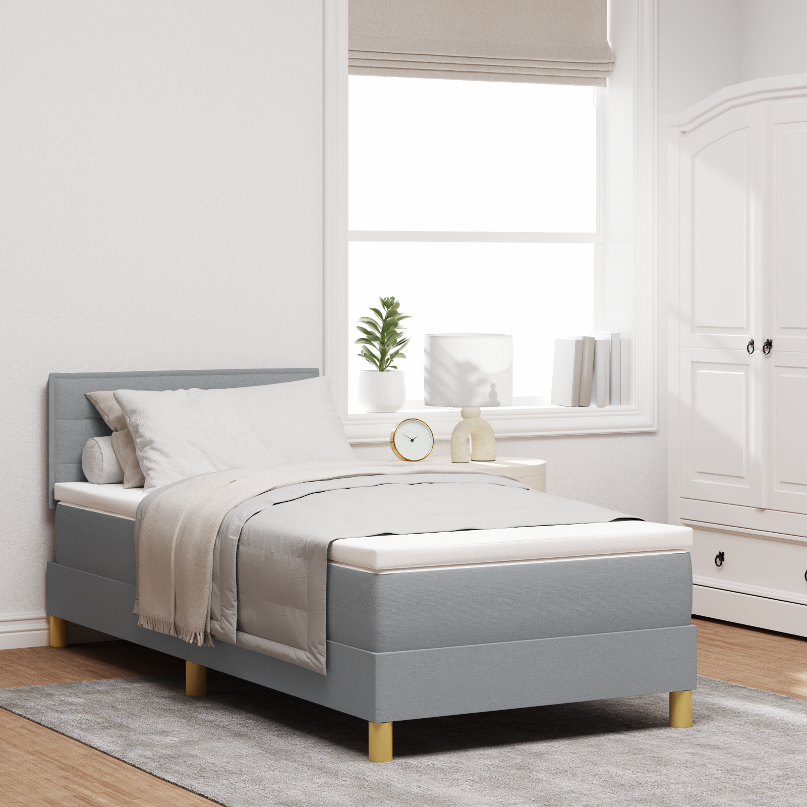 Thumbnail - vidaXL Boxspringbett mit Matratze Hellgrau 100x200 cm Stoff