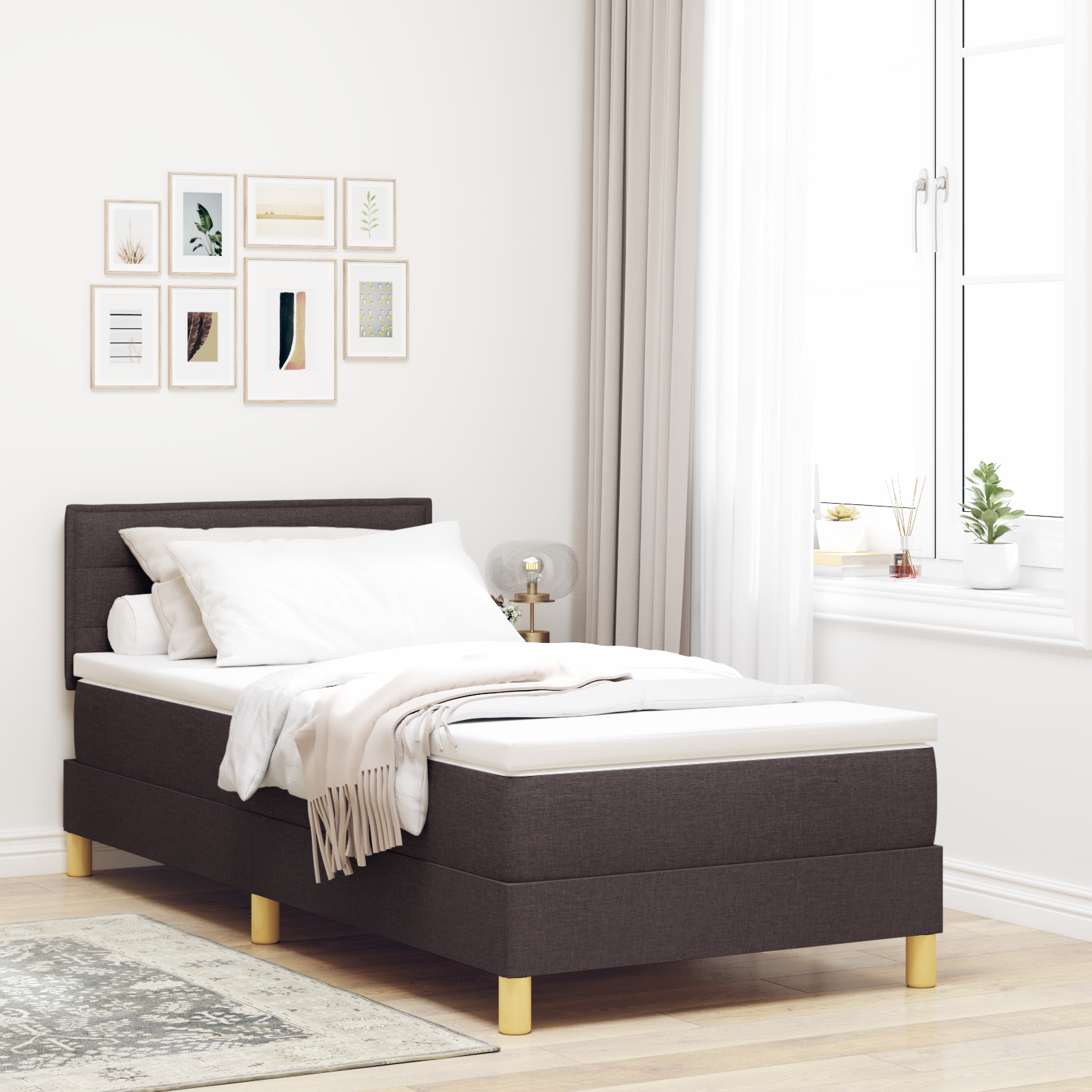 Thumbnail - vidaXL Boxspringbett mit Matratze Dunkelbraun 100x200 cm Stoff