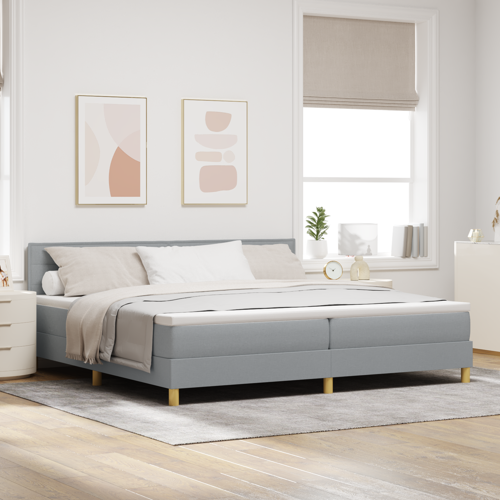 Thumbnail - vidaXL Boxspringbett mit Matratze Hellgrau 200x200 cm Stoff