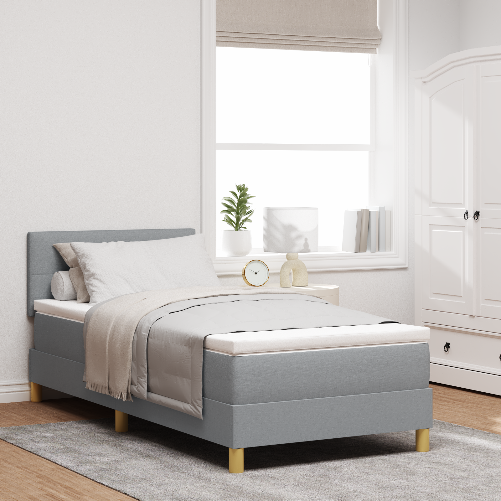 Thumbnail - vidaXL Boxspringbett mit Matratze Hellgrau 100x200 cm Stoff