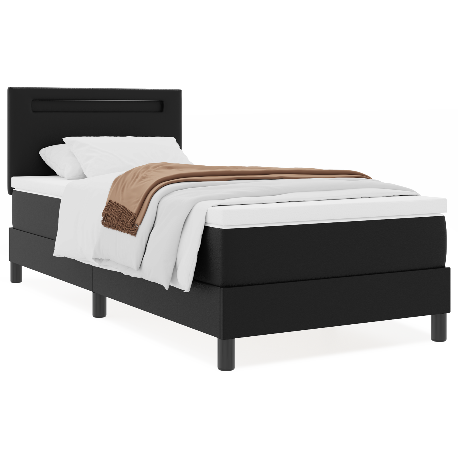 Box Spring Bed with Mattress Black Single Faux Leather - Image 4