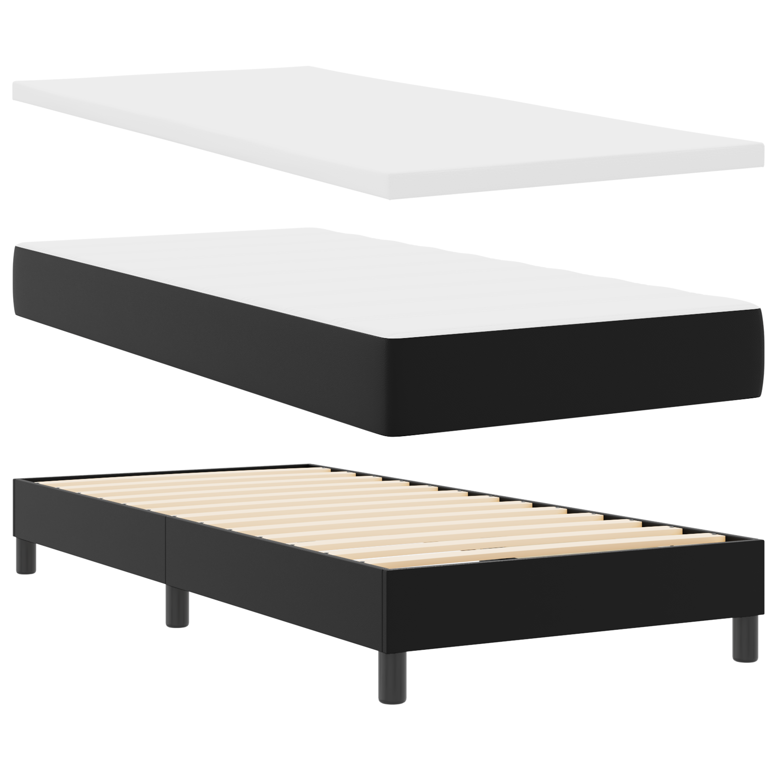 Box Spring Bed with Mattress Black Single Faux Leather - Image 6