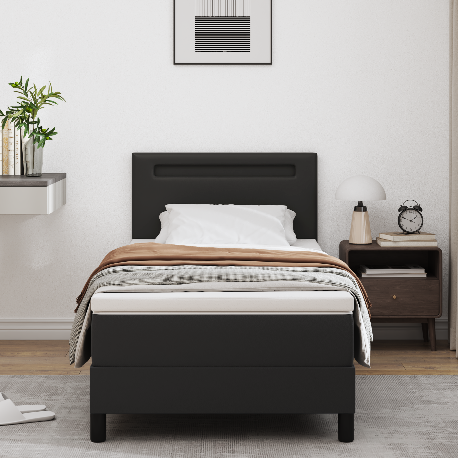 Box Spring Bed with Mattress Black Single Faux Leather - Image 5