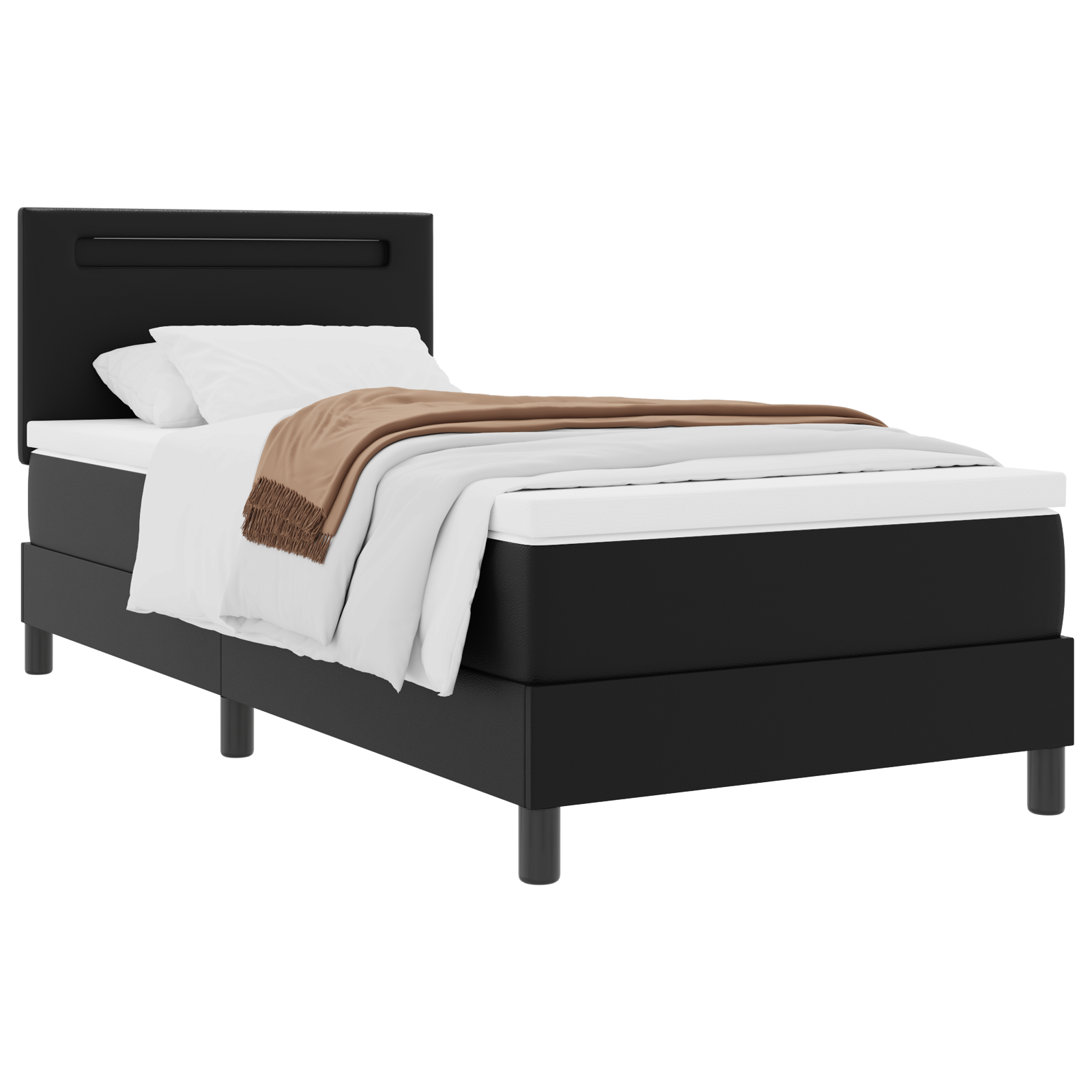 Box Spring Bed with Mattress Black Single Faux Leather - Image 2