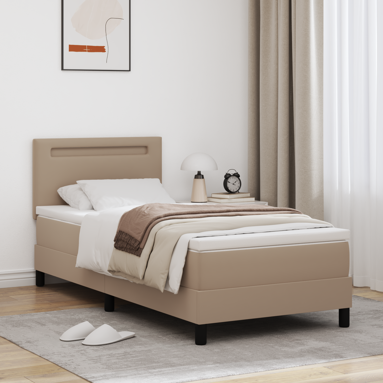 vidaXL Boxspringbett mit Matratze Cappuccino 90 x 190 cm Kunstleder
