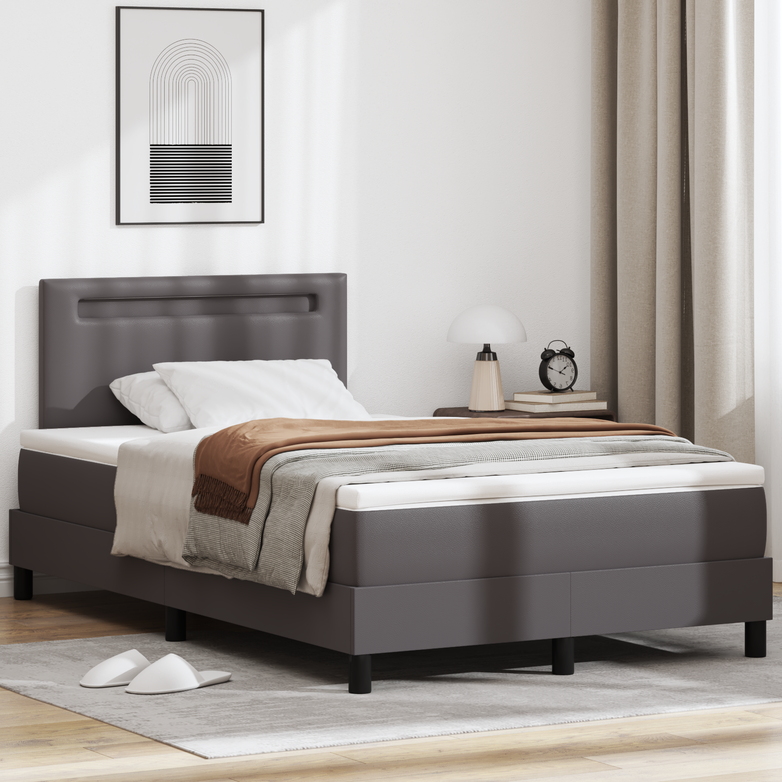 Thumbnail - vidaXL Boxspringbett mit Matratze – Graues kleines Doppelbett aus Kunstleder