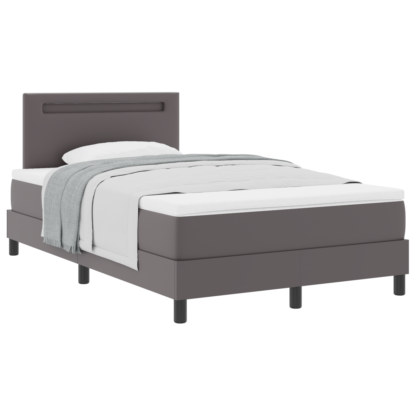 Thumbnail - vidaXL Boxspringbett mit Matratze – Graues kleines Doppelbett aus Kunstleder