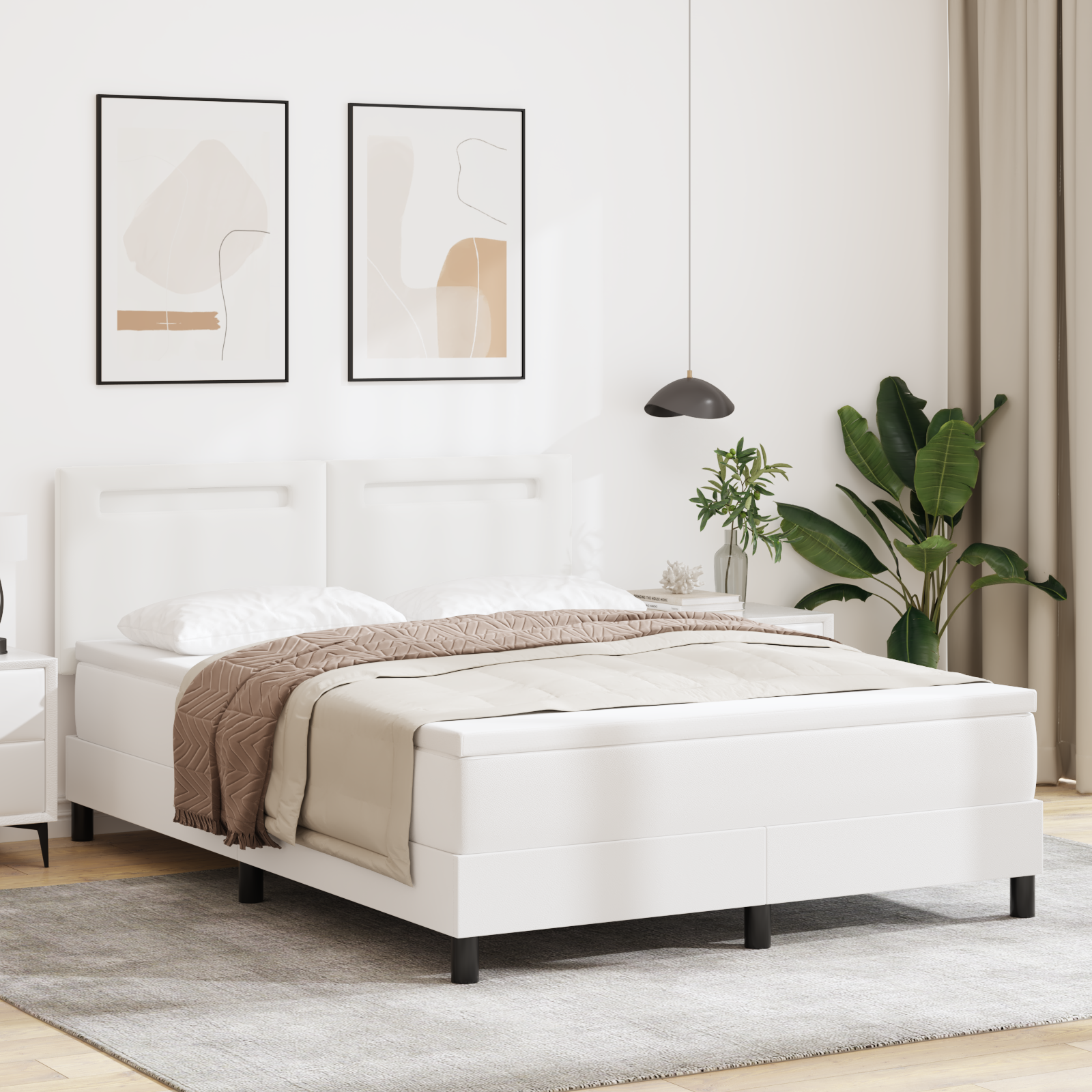 Thumbnail - vidaXL Boxspringbett mit Matratze in Weiß, 140 x 190 cm, aus Kunstleder