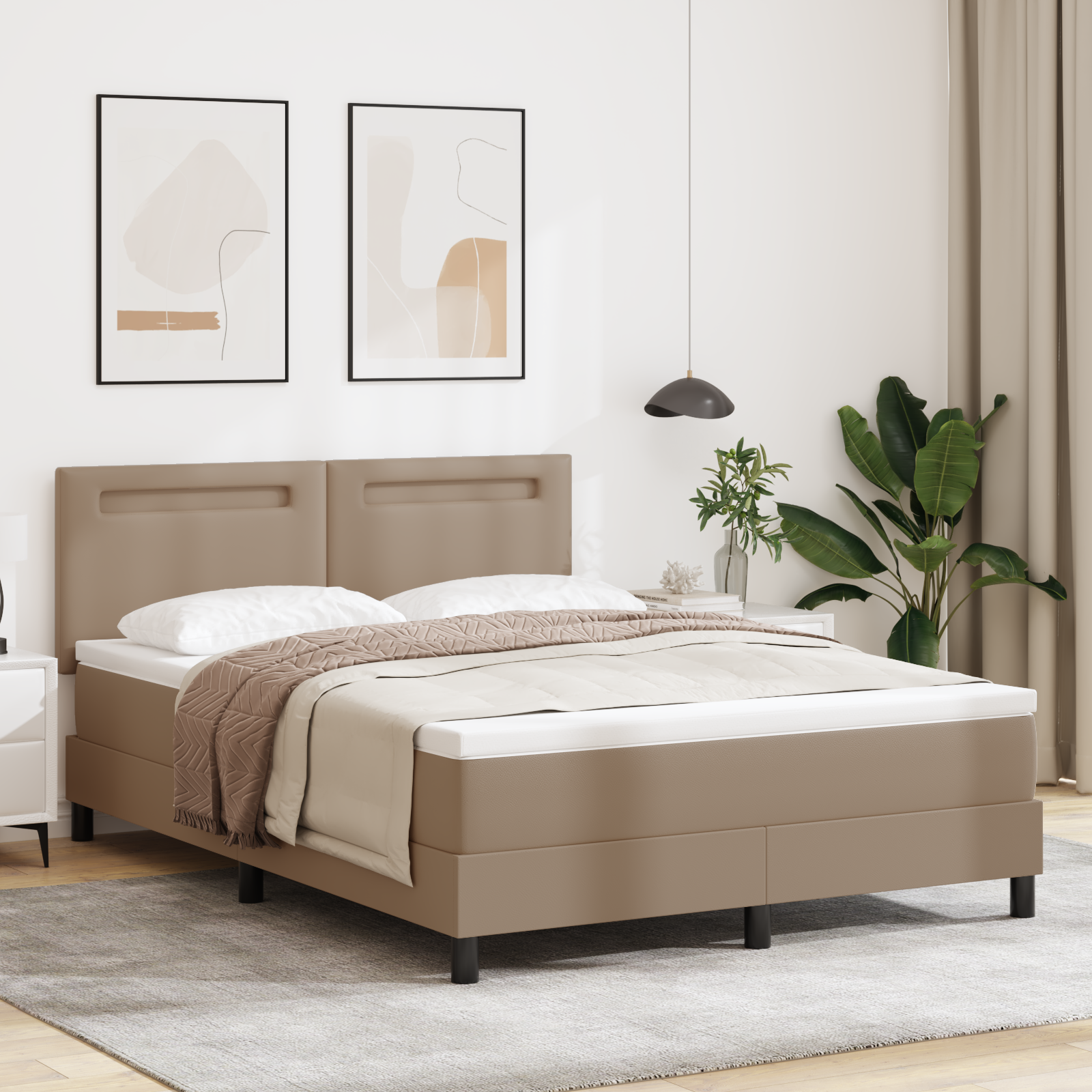vidaXL Boxspringbett mit Matratze Cappuccino 140 x 200 cm Kunstleder