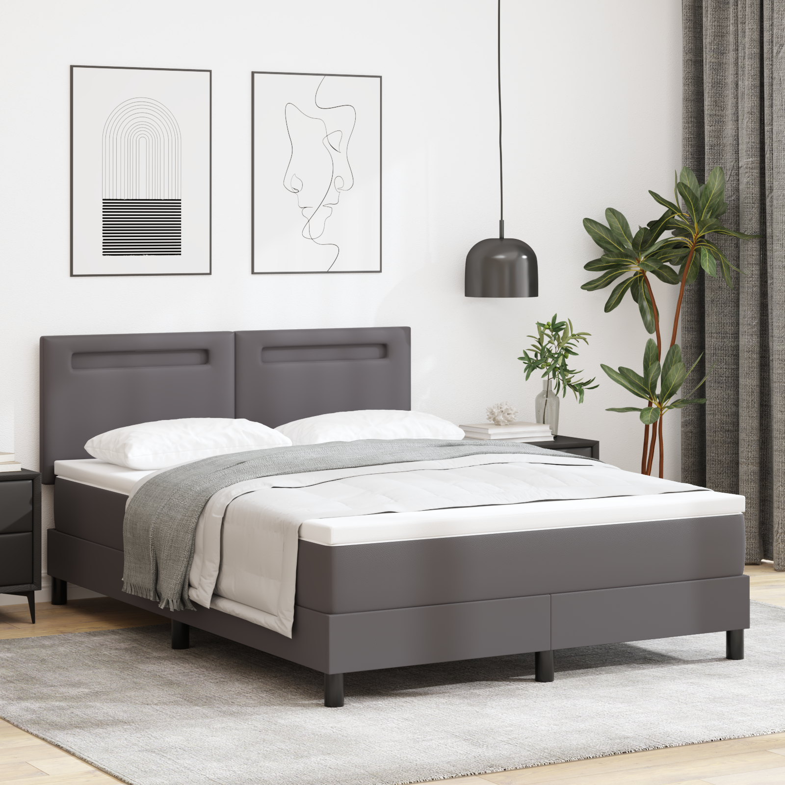 Thumbnail - vidaXL Boxspringbett mit Matratze in Grau, 160x200 cm, aus Fauxleder