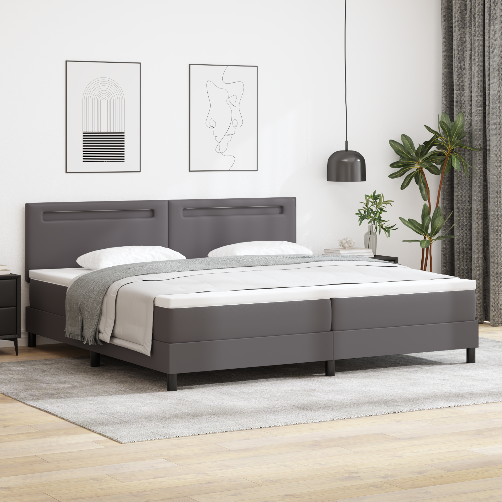 Thumbnail - vidaXL Boxspringbett mit Matratze in Grau, 200 x 200 cm, Kunstleder.