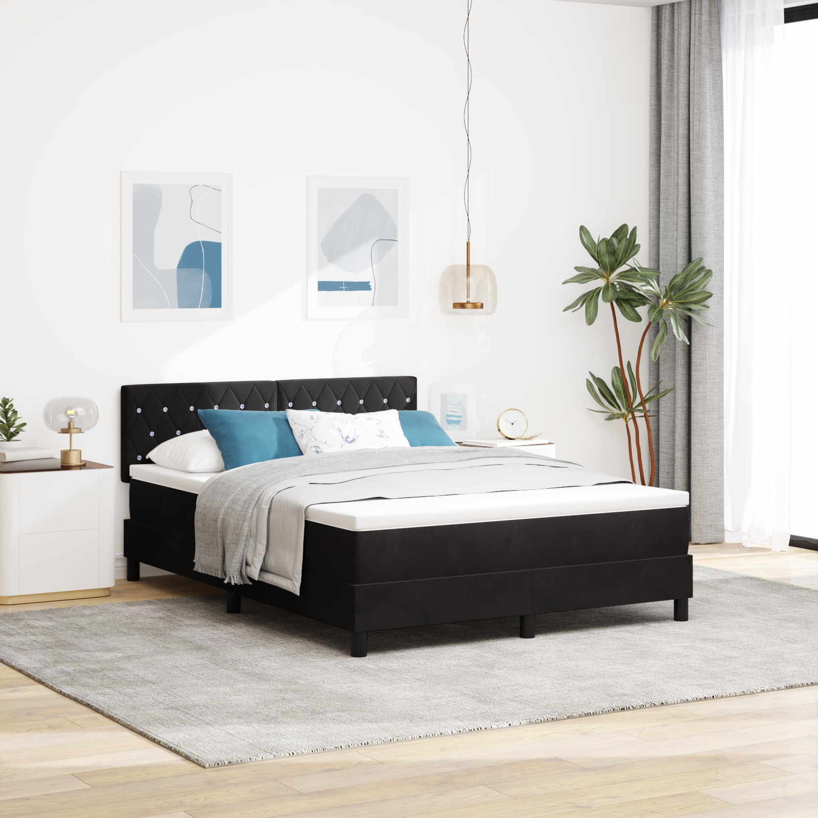 Thumbnail - vidaXL Boxspringbett mit Matratze Schwarz 160x200 cm Samt