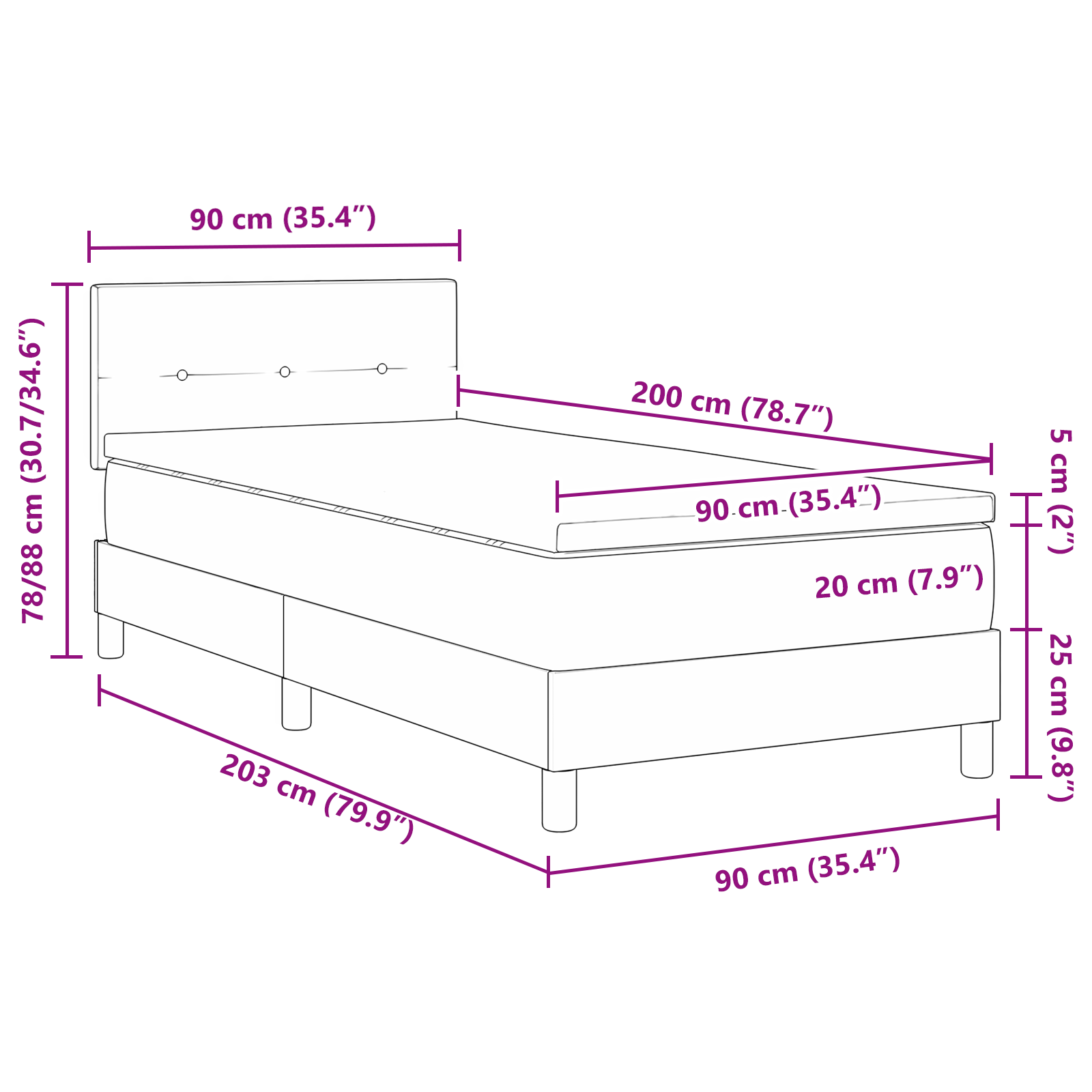Boksinis lova su čiužiniu Juoda 90x200 cm Aksomas - Image 10