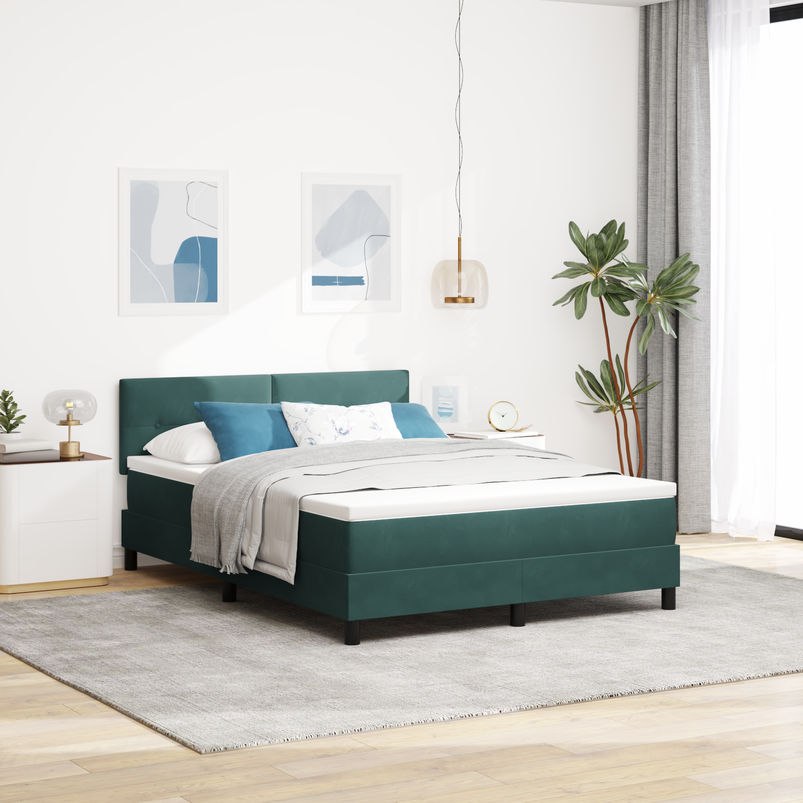 Letto Box Spring con Materasso Verde Scuro 160x200 cm Velluto