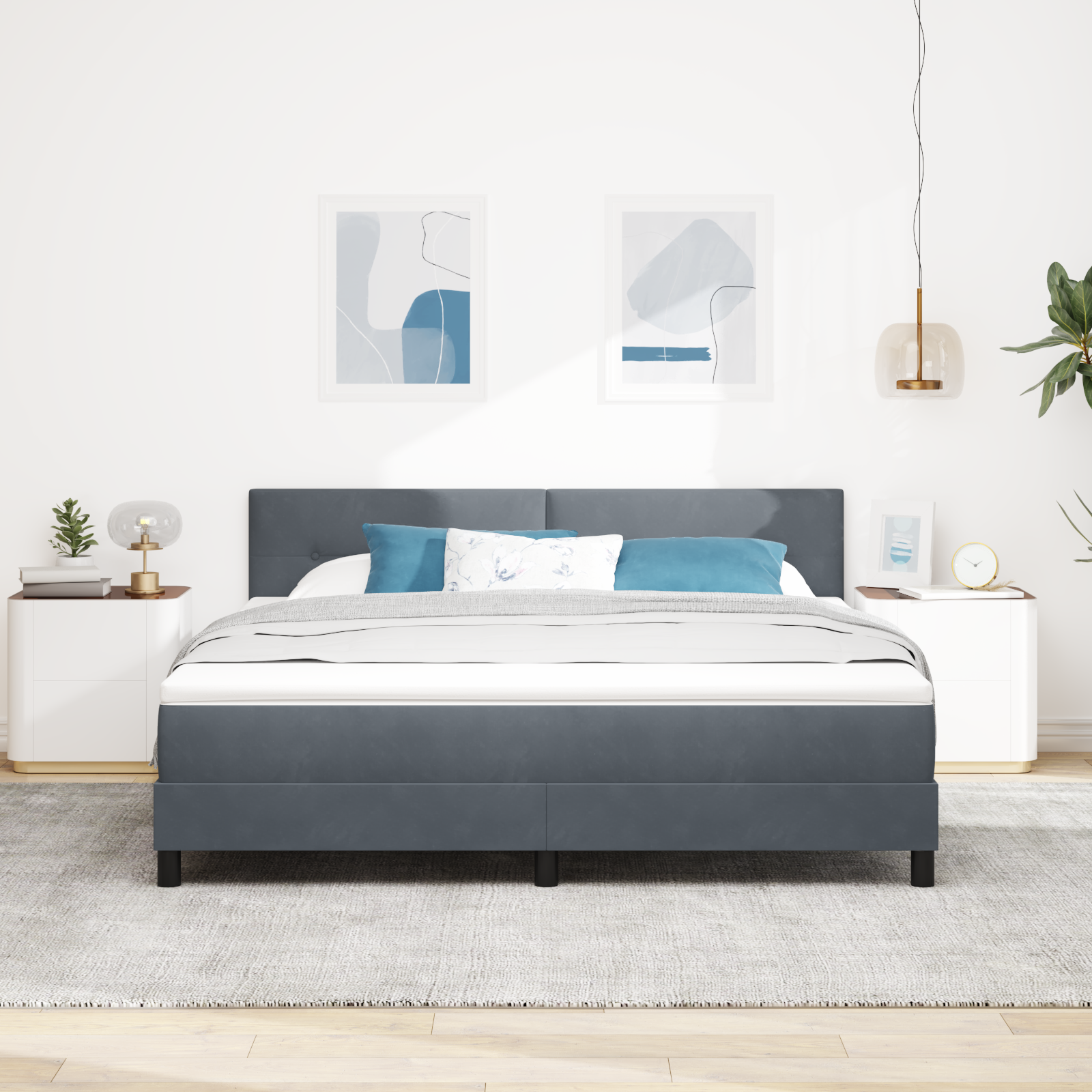 Box Spring Lovos su Čiužiniu Tamsiai Pilka Super Karališka Aksomas - Image 5