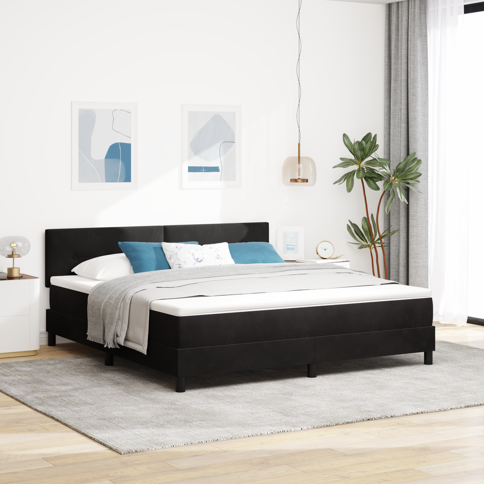 Box Spring lova su čiužiniu juoda super king velveto