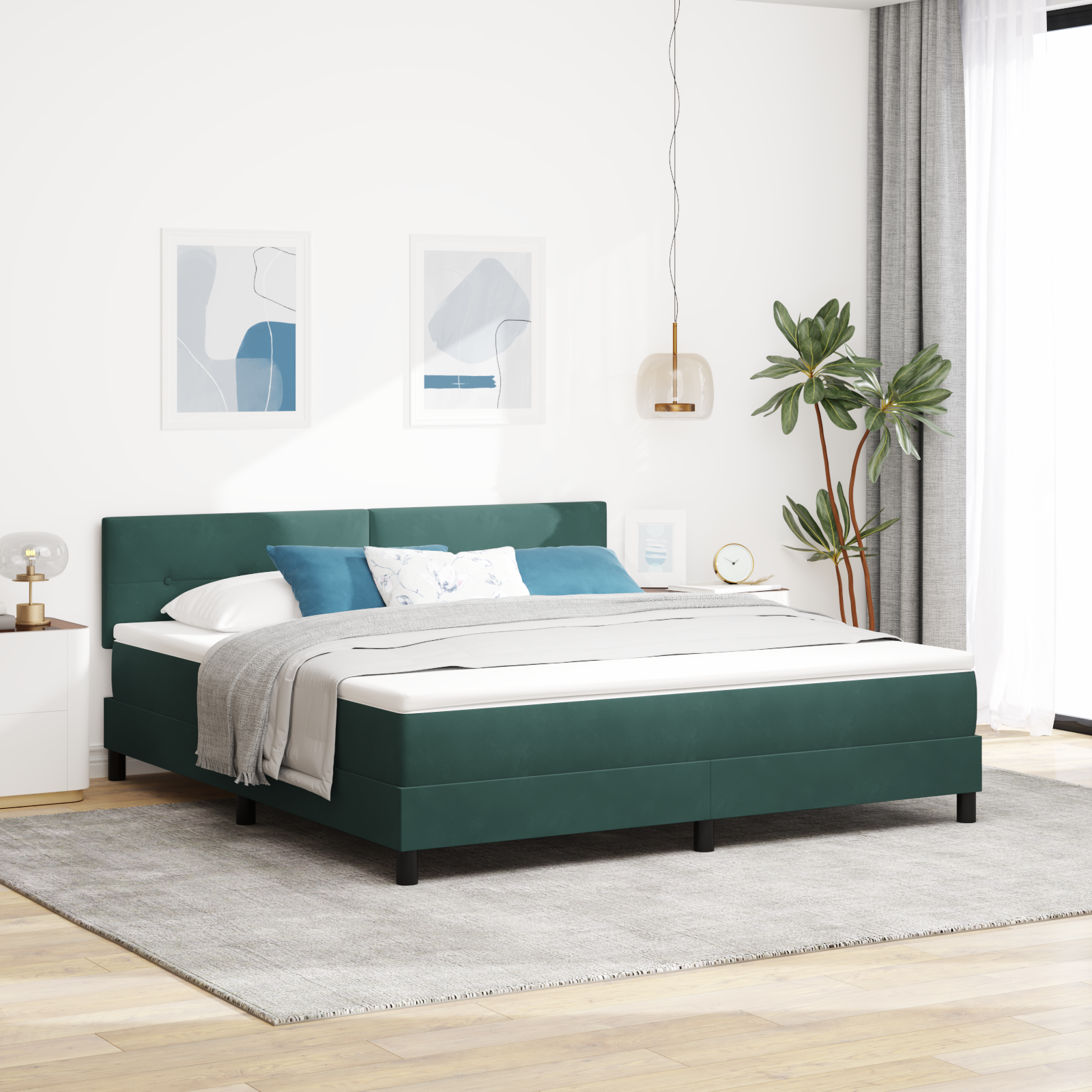 Thumbnail - vidaXL Boxspringbett mit Matratze Dunkelgrün Samt
