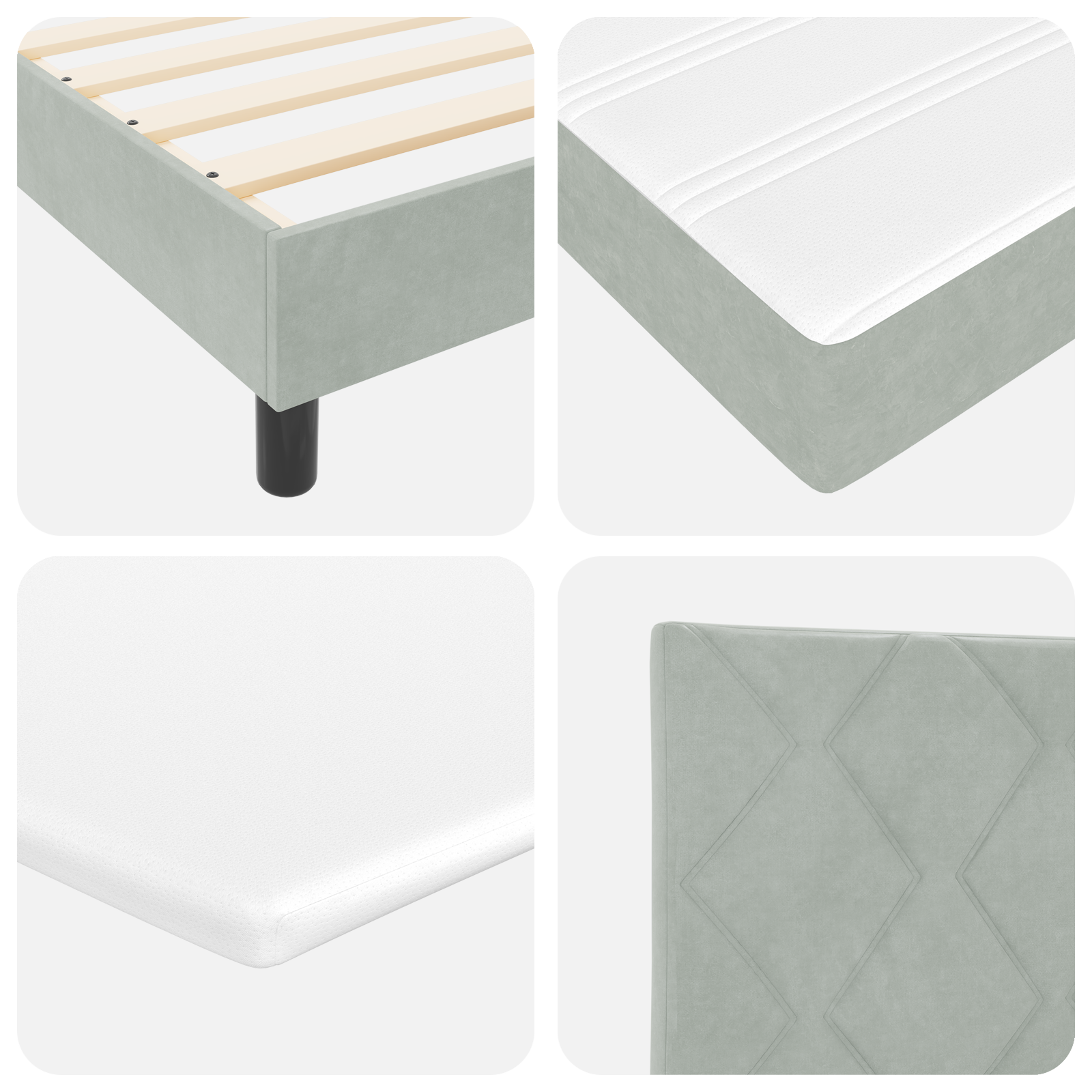 Box Spring lova su čiužiniu Šviesiai pilka 100x200 cm Aksomas - Image 11