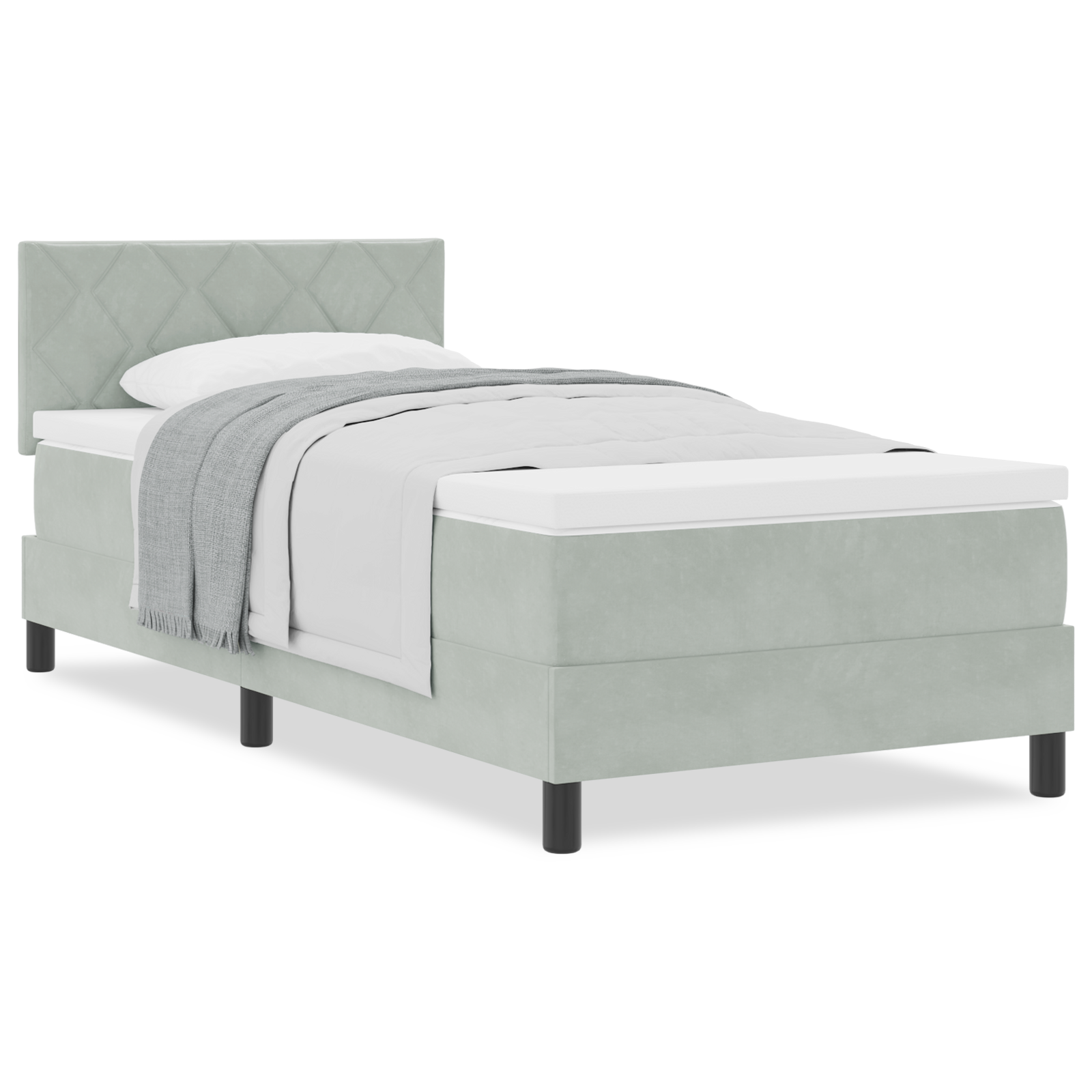 Box Spring lova su čiužiniu Šviesiai pilka 100x200 cm Aksomas - Image 4