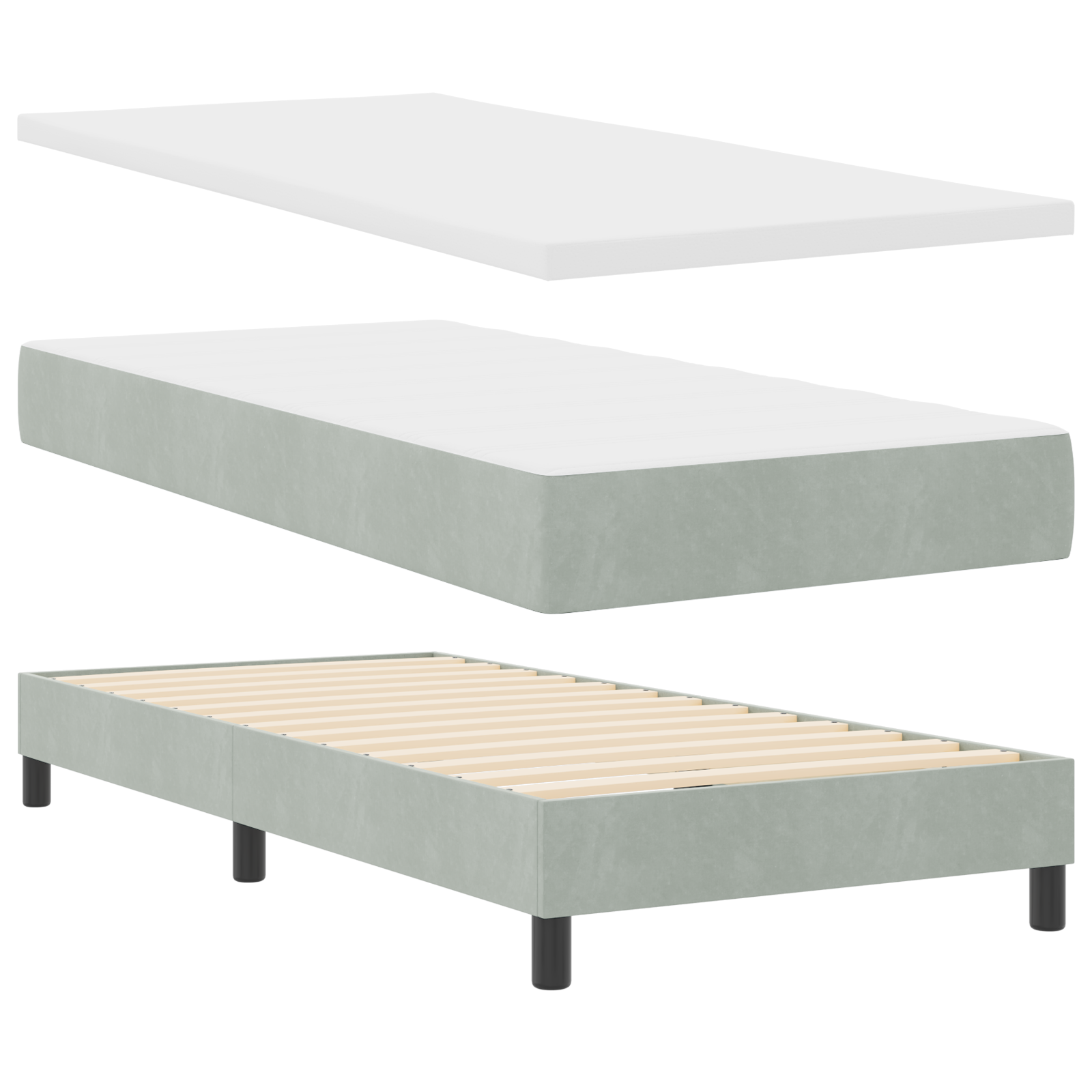 Box Spring lova su čiužiniu Šviesiai pilka 100x200 cm Aksomas - Image 6
