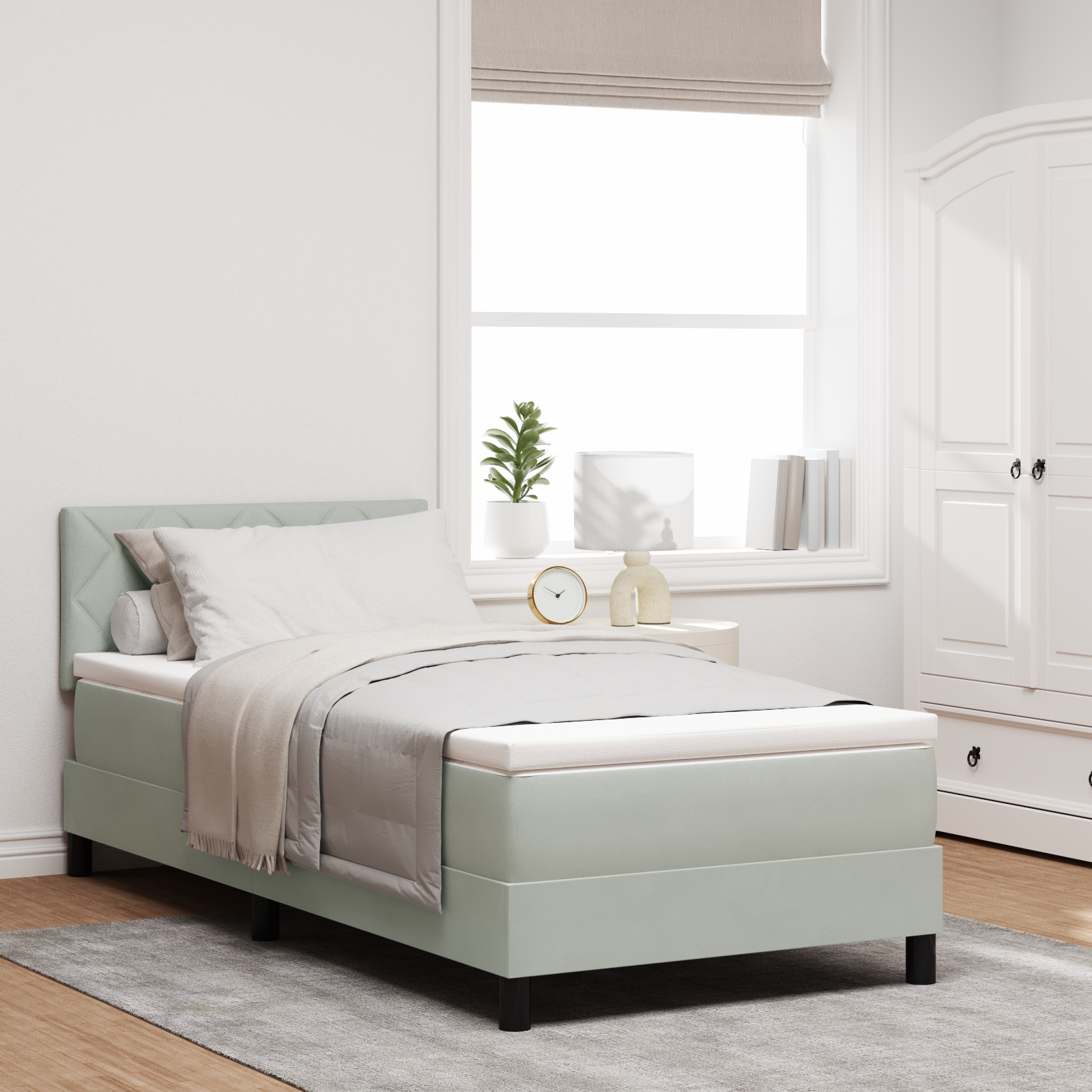 Box Spring lova su čiužiniu Šviesiai pilka 100x200 cm Aksomas