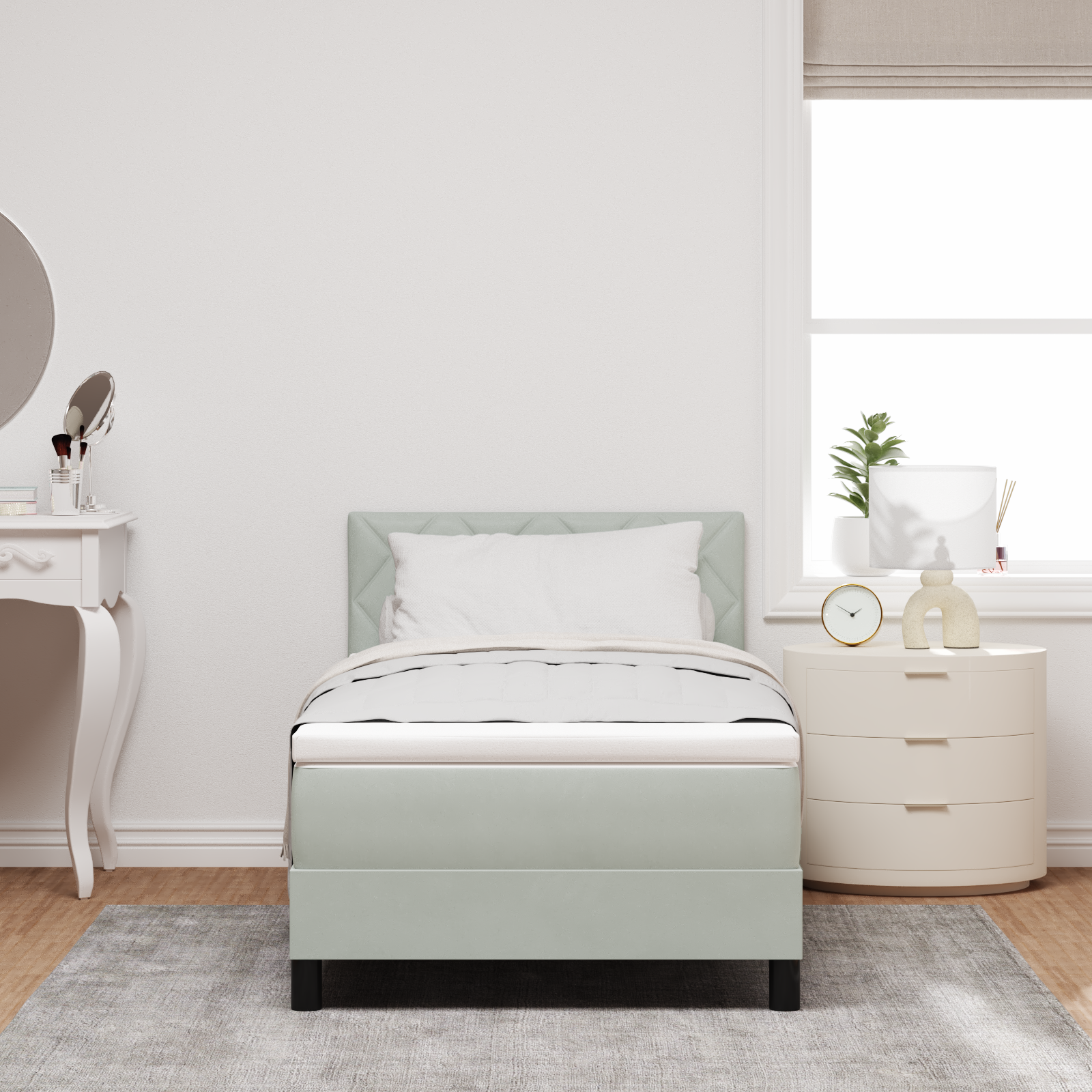 Box Spring lova su čiužiniu Šviesiai pilka 100x200 cm Aksomas - Image 5