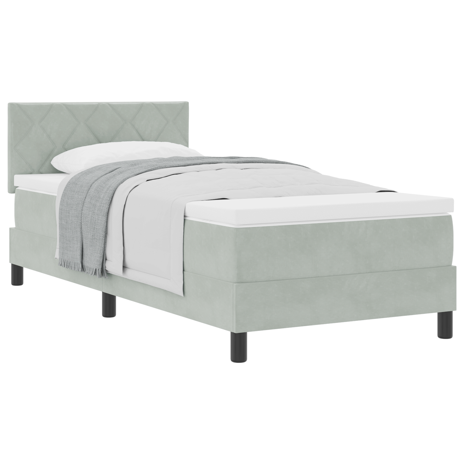 Box Spring lova su čiužiniu Šviesiai pilka 100x200 cm Aksomas - Image 2