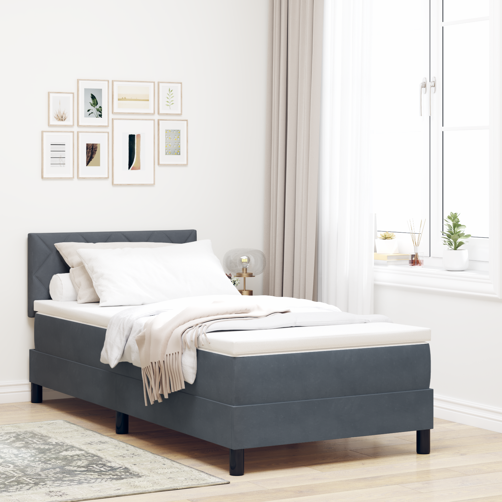 Box Spring Lova su Čiužiniu Tamsiai Pilka 100x200 cm Aksomas