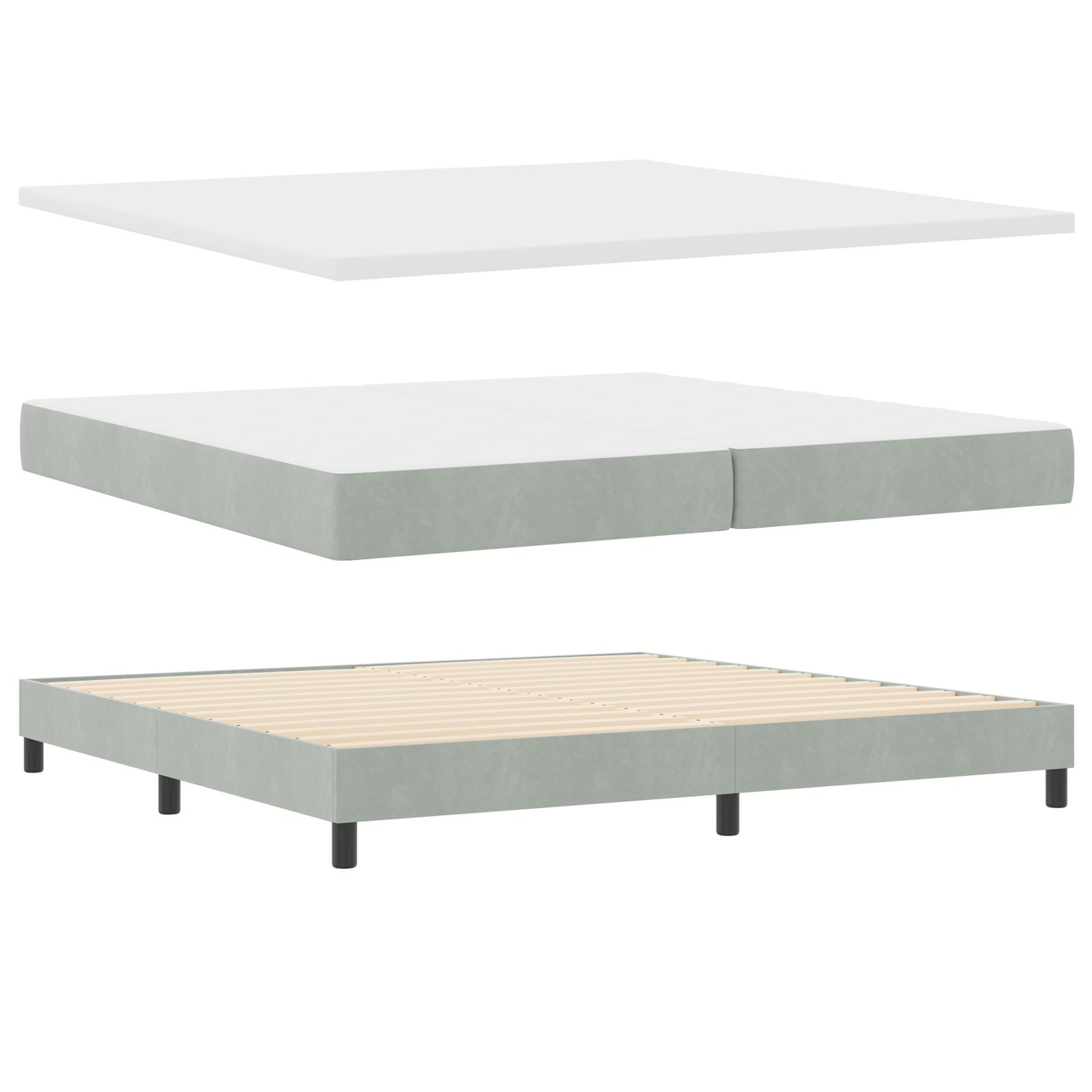 Čiužinys su apatine lova Šviesiai pilka 200x200 cm Aksomas - Image 6