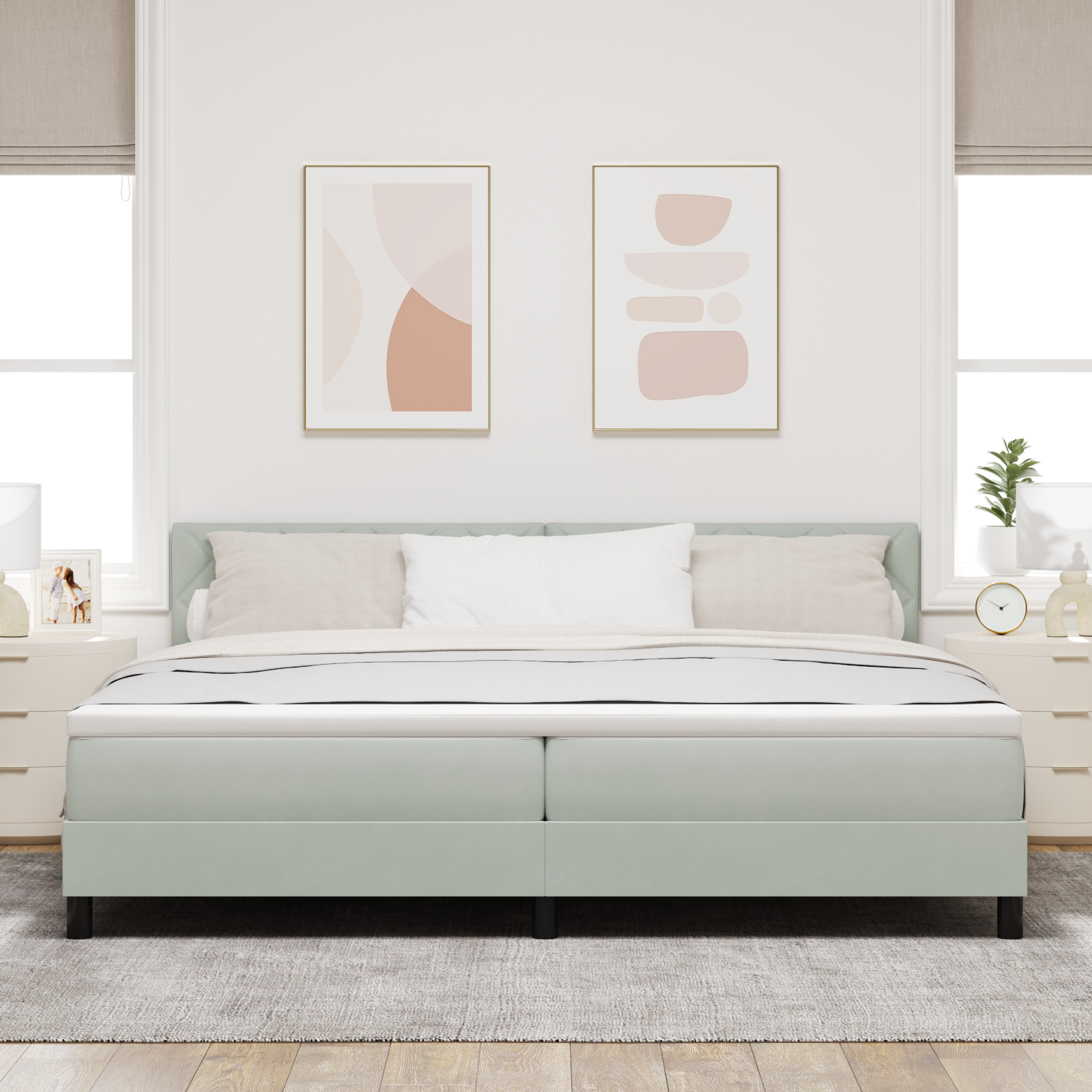 Čiužinys su apatine lova Šviesiai pilka 200x200 cm Aksomas - Image 5