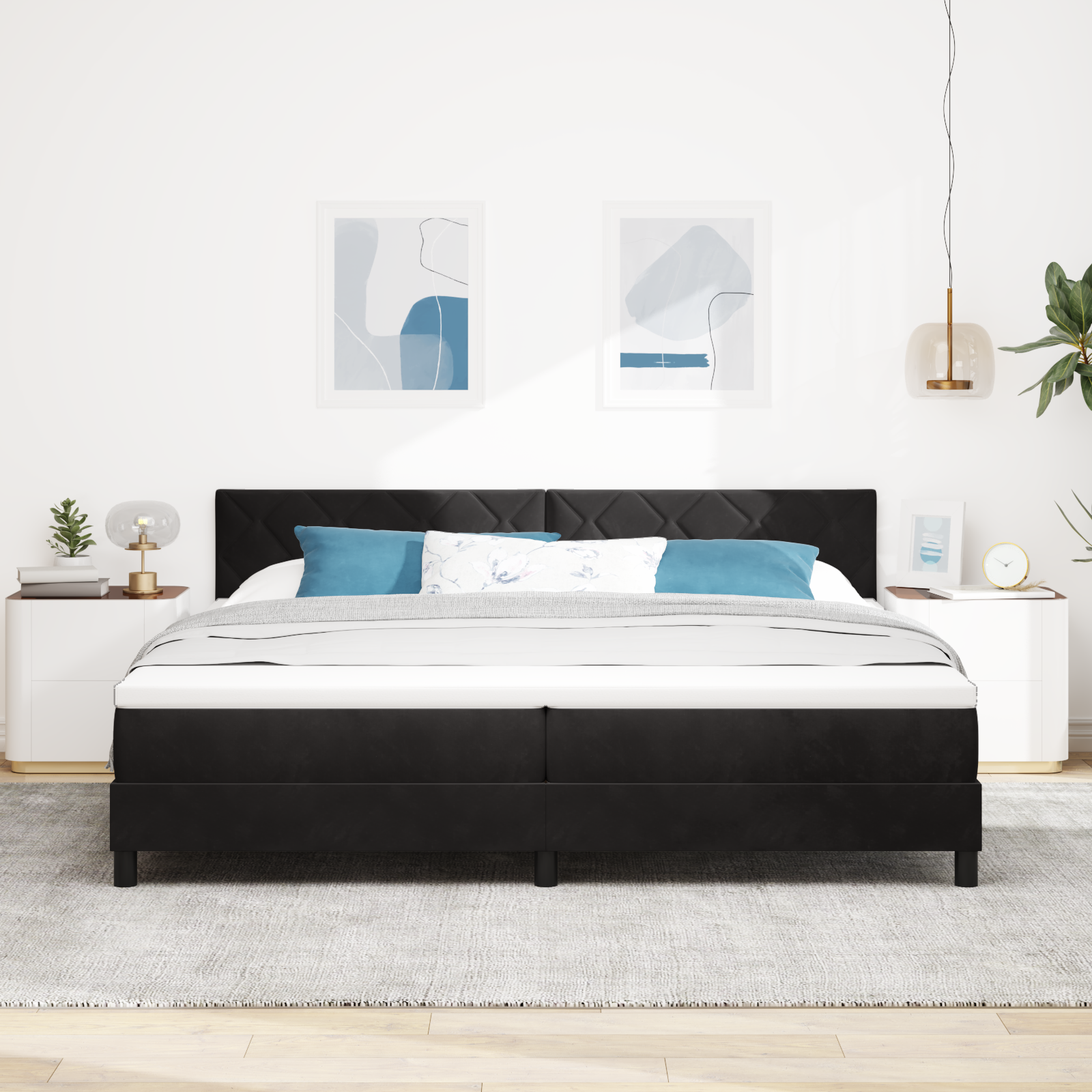 Boksinė lova su čiužiniu Juoda 200x200 cm Aksomas - Image 5